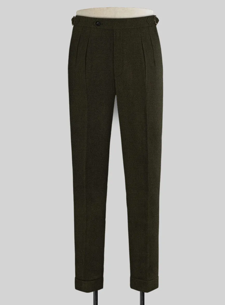 Naples Dark Green Highland Tweed Trousers Luxury Office Wear