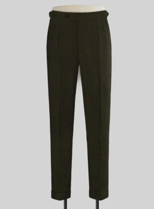 Naples Dark Green Highland Tweed Trousers Luxury Office Wear