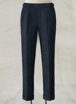 Snag Resistant Weave Tailored Layer Harris Tweed Dark Blue Herringbone Highland Trousers