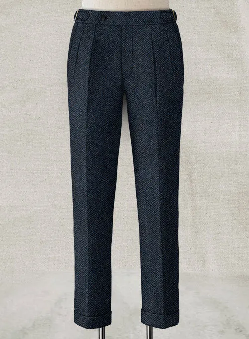 Snag Resistant Weave Tailored Layer Harris Tweed Dark Blue Herringbone Highland Trousers