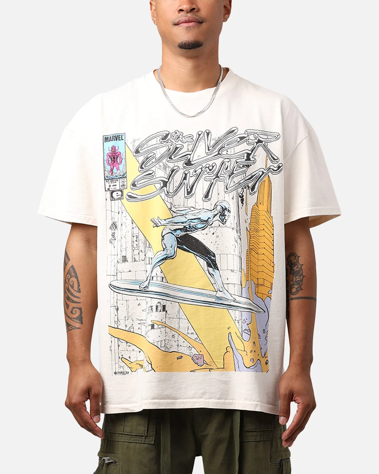 Marvel Silver Surfer Heavyweight T-Shirt Off White Travel Trend Look Outdoor Leisure Look