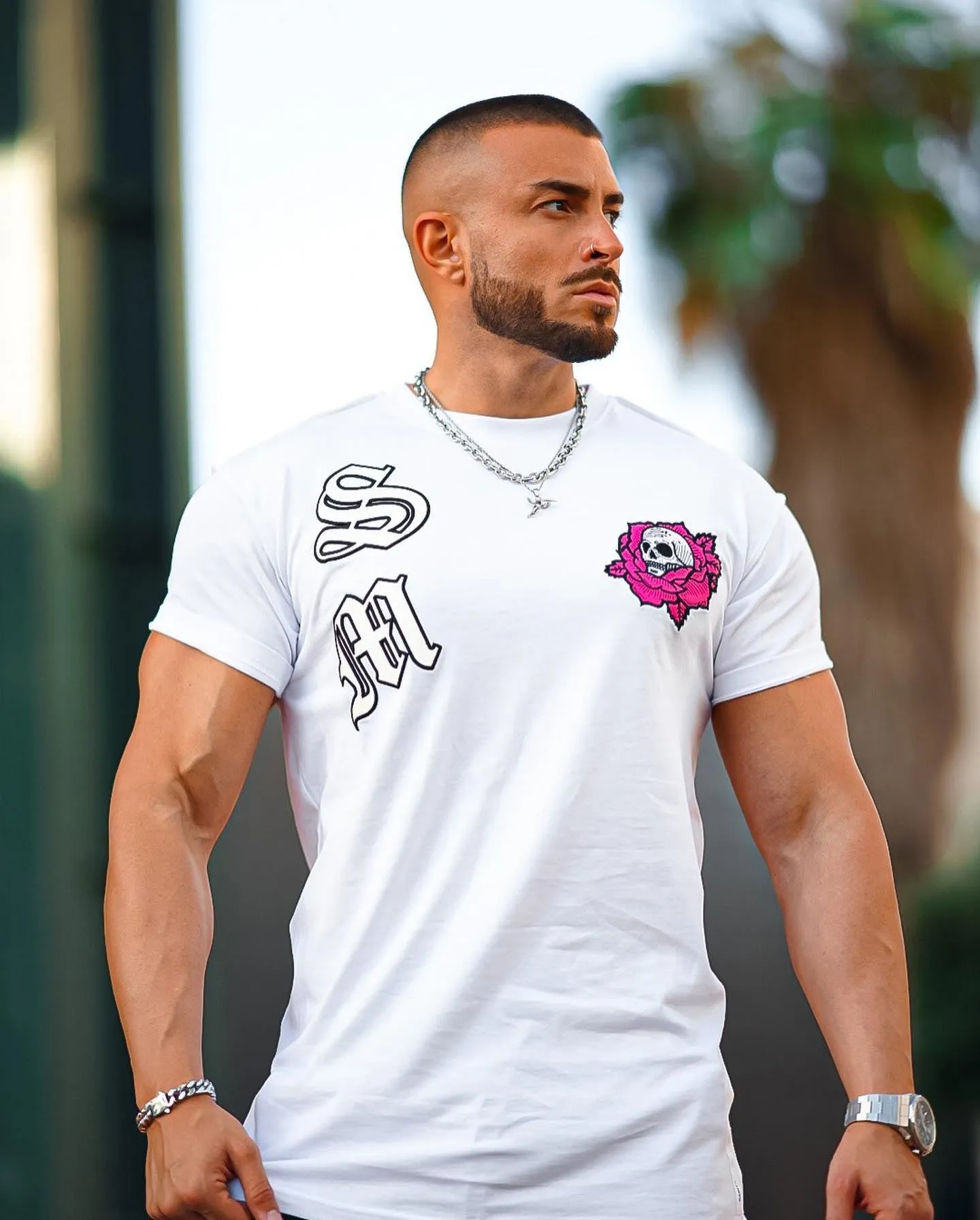 Saint Morta Skull Flower Lafayette T-Shirt White Stylish Design