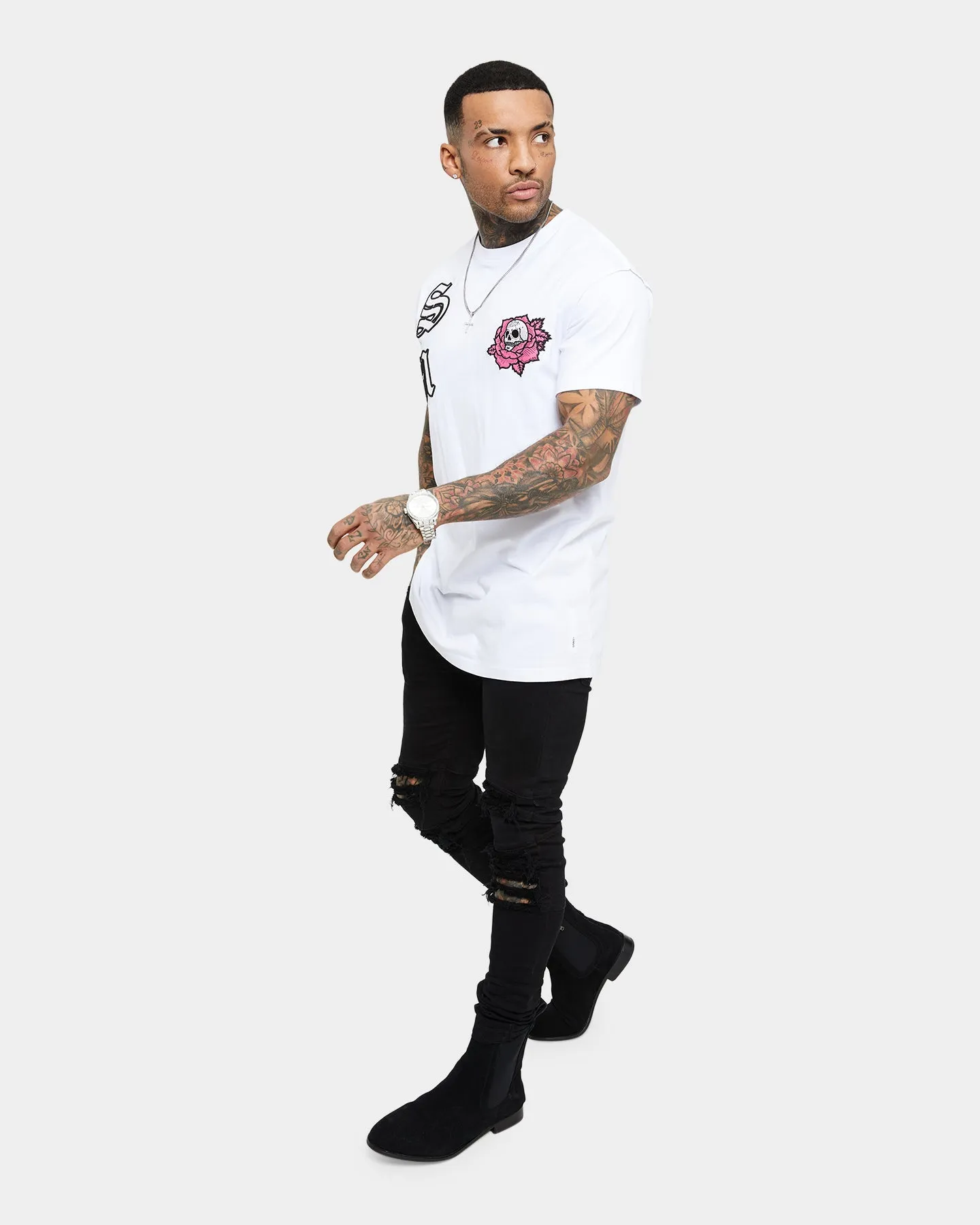 Fashion Layer Saint Morta Skull Flower Lafayette T-Shirt White