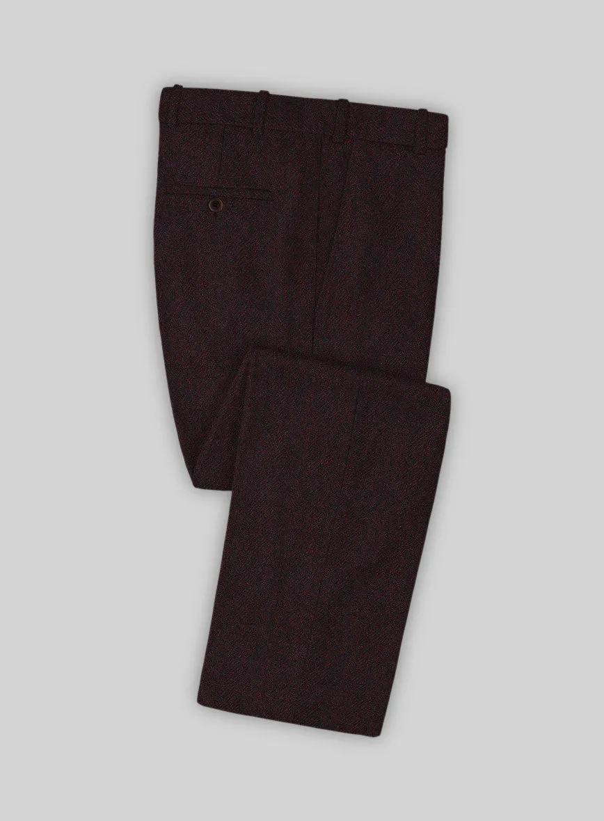 Highlander Heavy Wine Herringbone Tweed Pants Comfortable Business