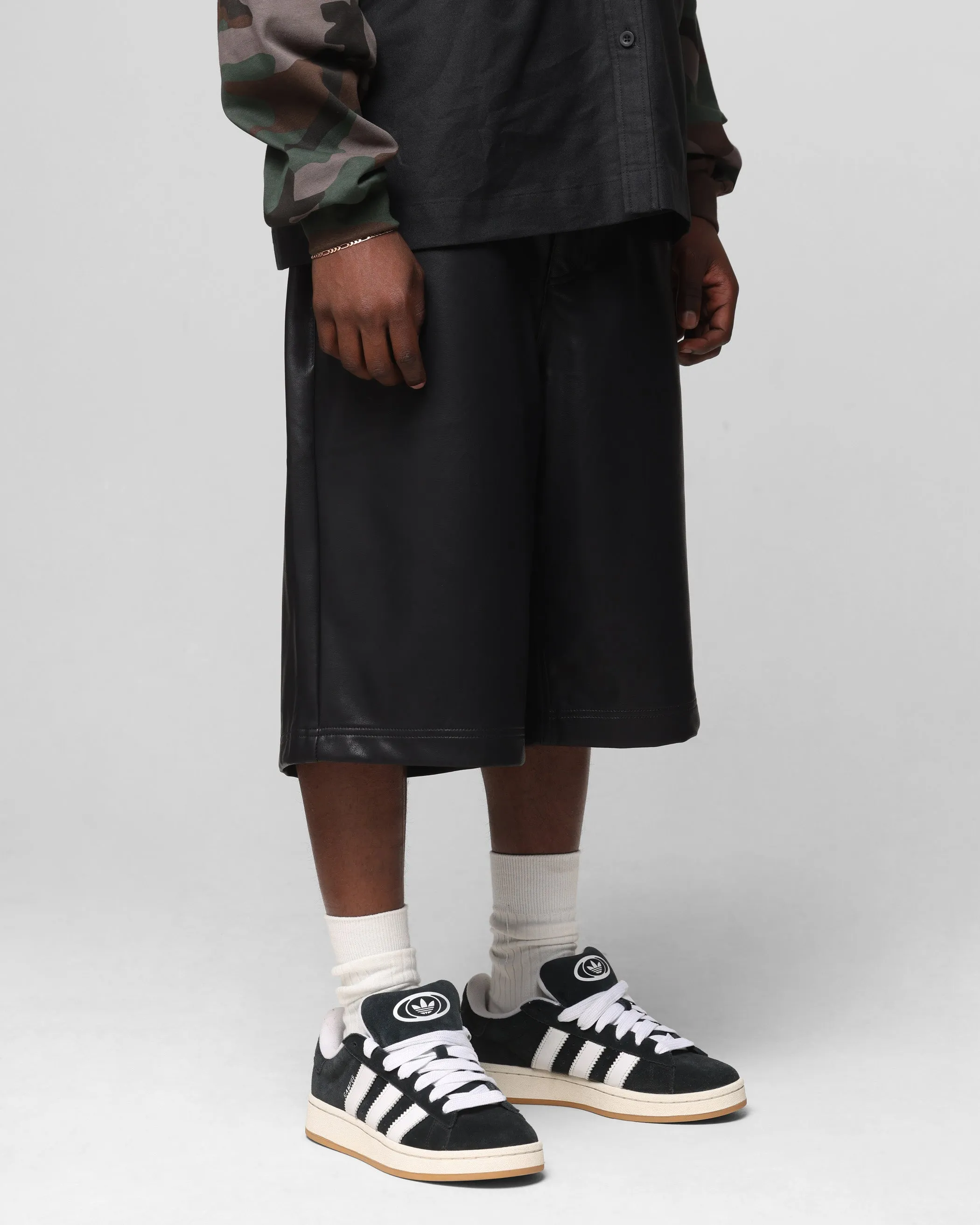 Loiter Collateral PU Leather Jorts Black Double Stitched Seams