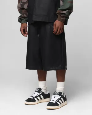 Stretch Support Loiter Collateral PU Leather Jorts Black