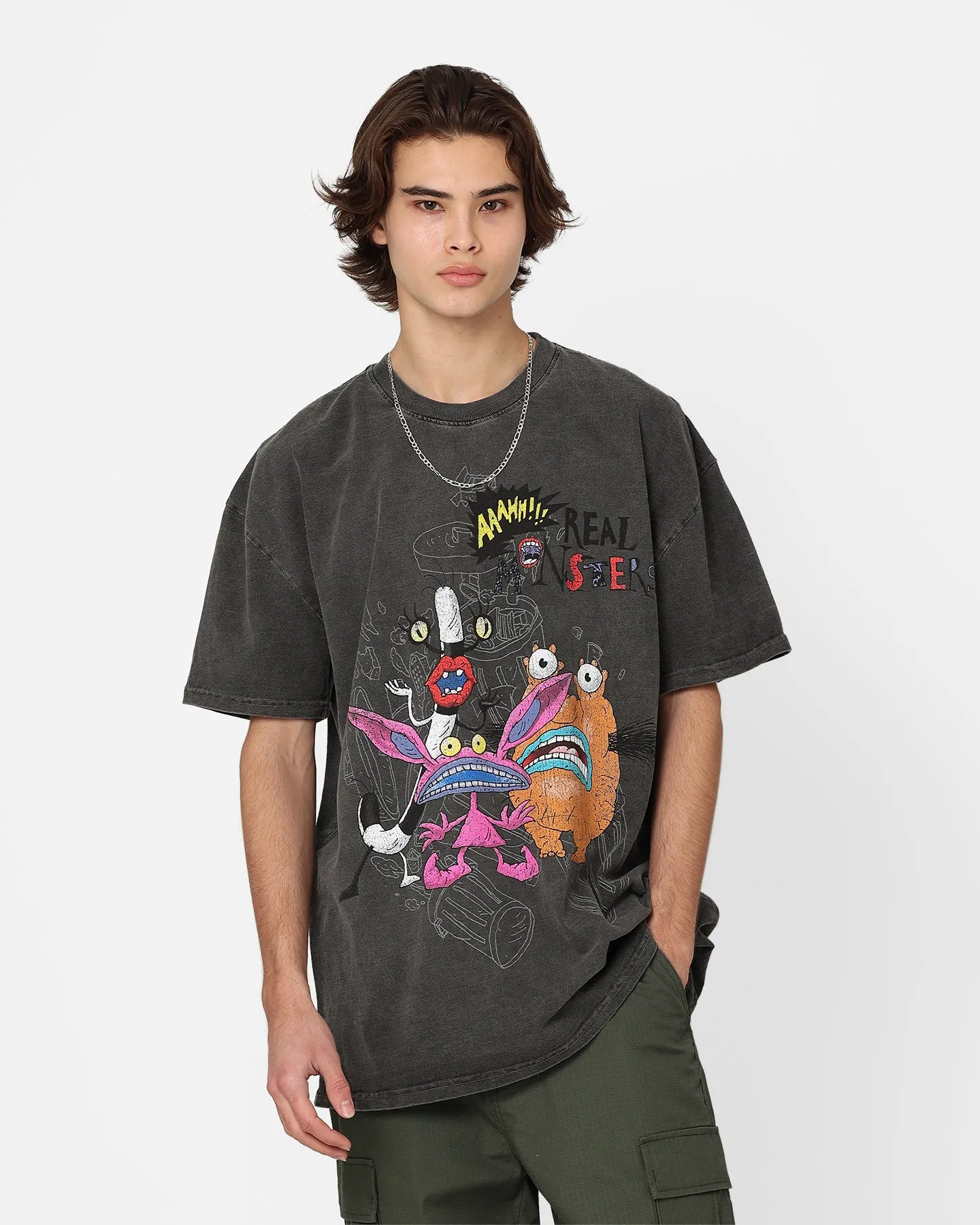 Comfy Casual Wear American Thrift x Aaahh!!! Real Monsters Monsters Heavyweight Vintage T-Shirt Black Wash