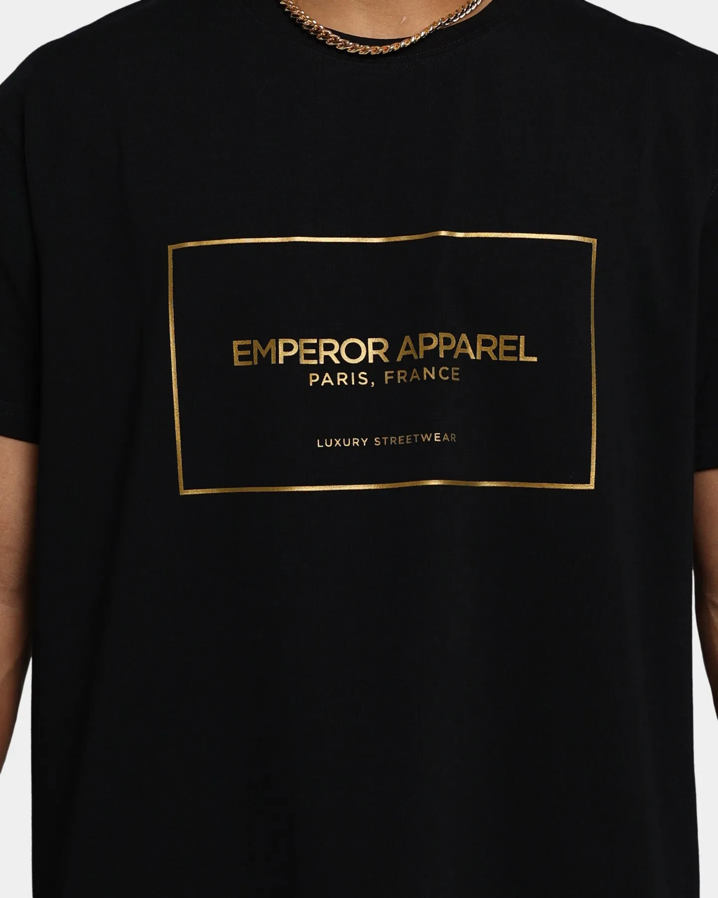 Emperor Apparel Chic Hustle Short Sleeve T-Shirt Black/Gold Microfiber Blend Classic Fit
