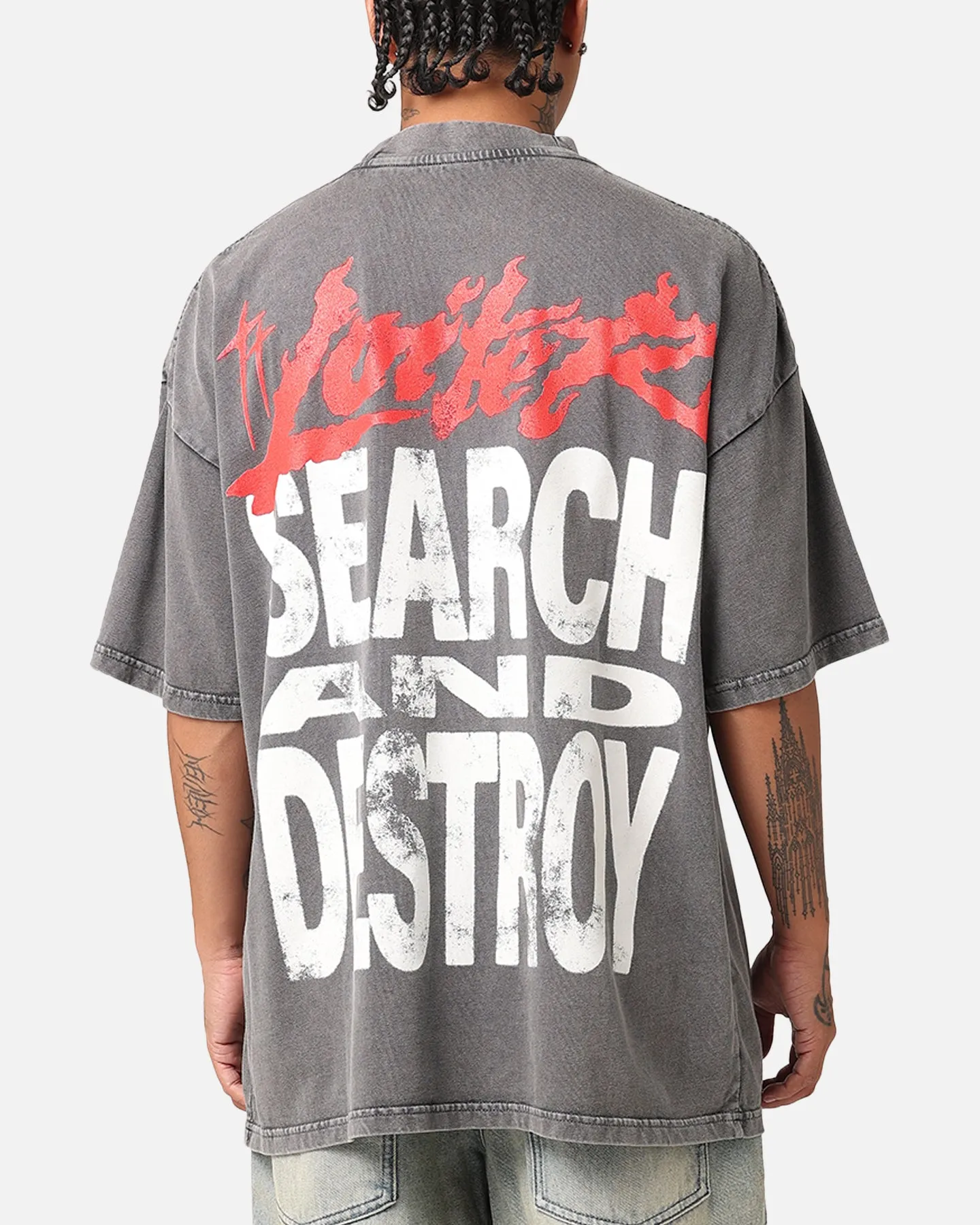 City Fashion Look Chilly Style Loiter Search And Destroy Oversized T-Shirt Charcoal Grey