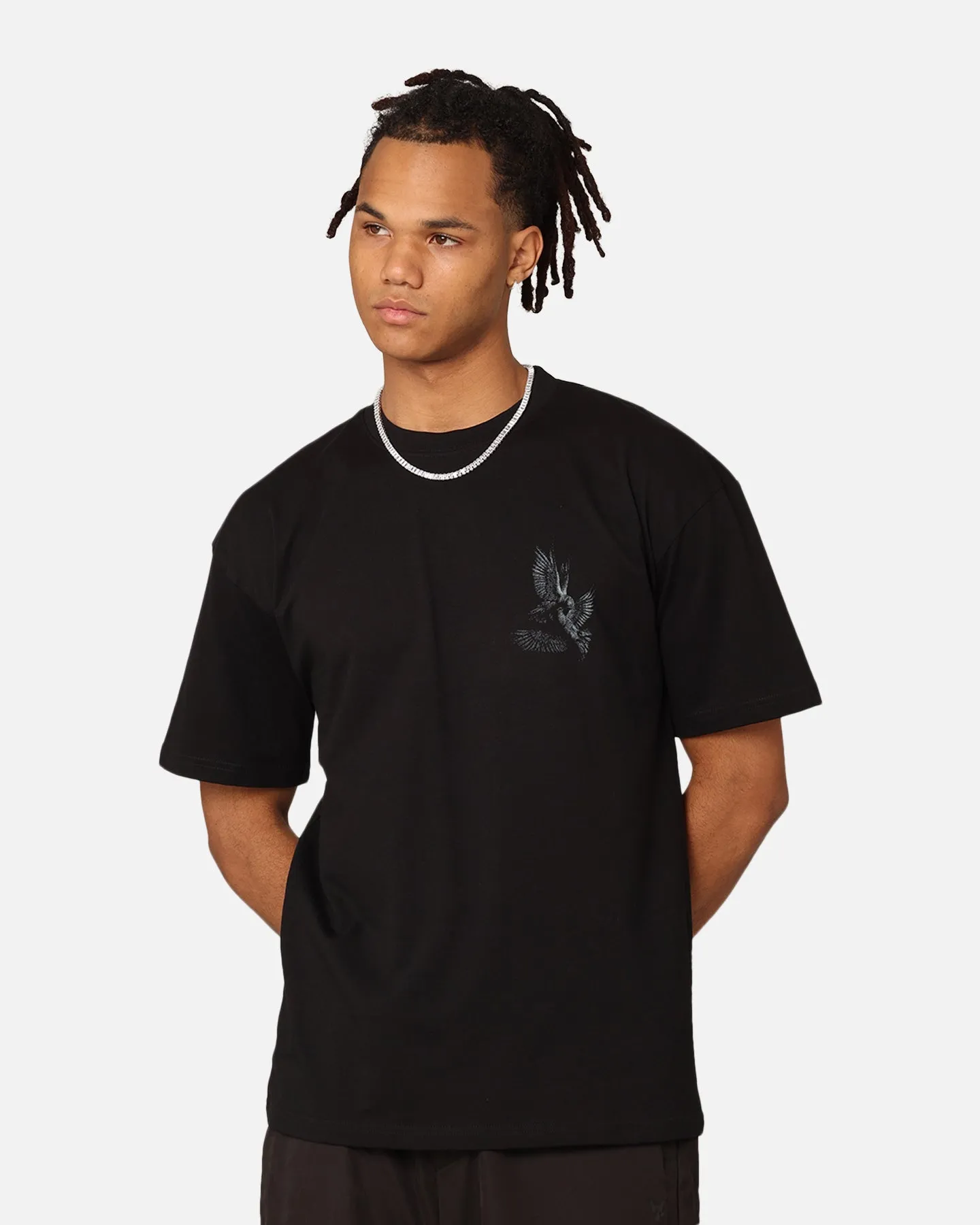 Saint Morta Doves Drop Shoulder T-Shirt Black Practical Wear Hydrophobic coating