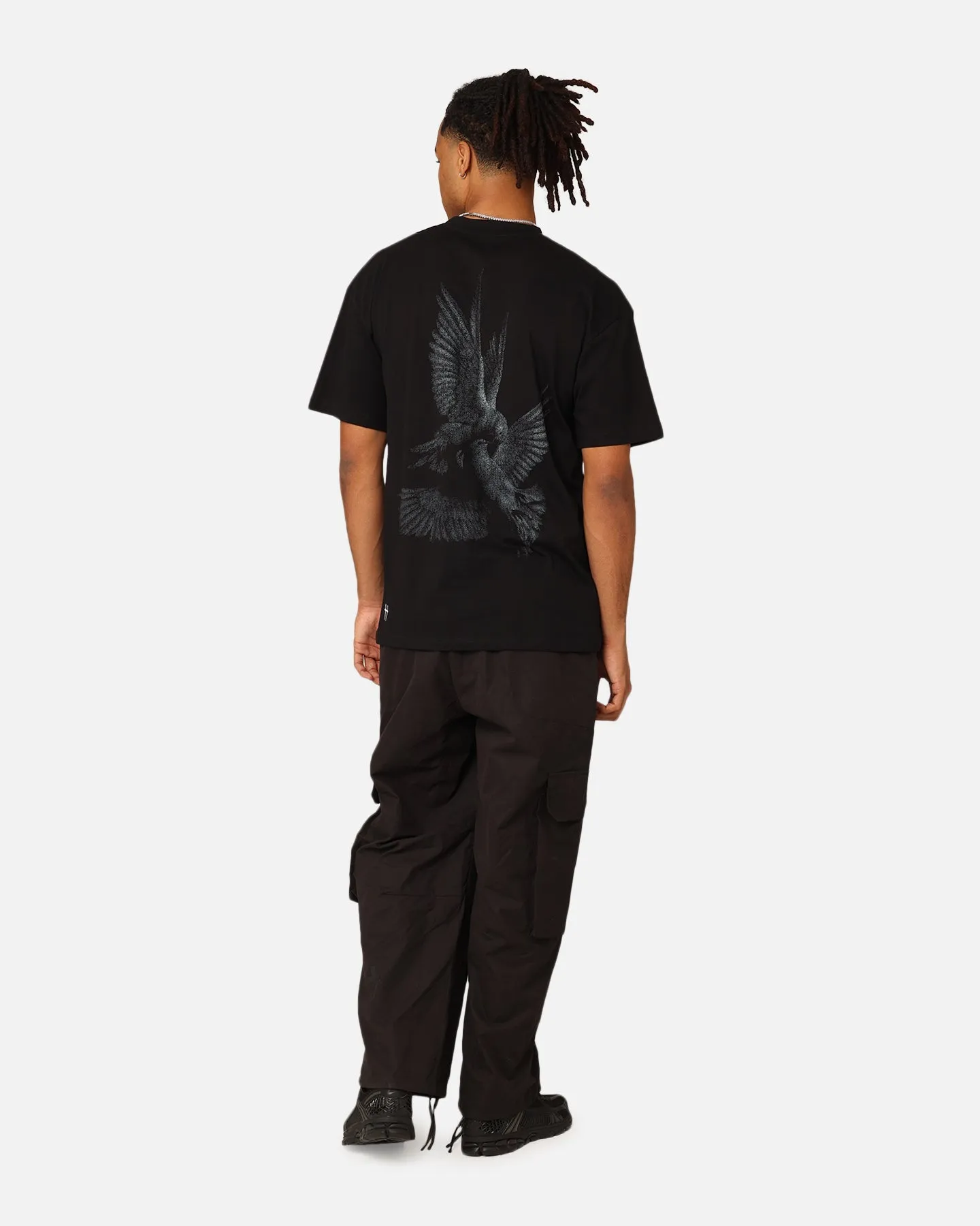 Soft Brushed Finish Everyday Layering Saint Morta Doves Drop Shoulder T-Shirt Black