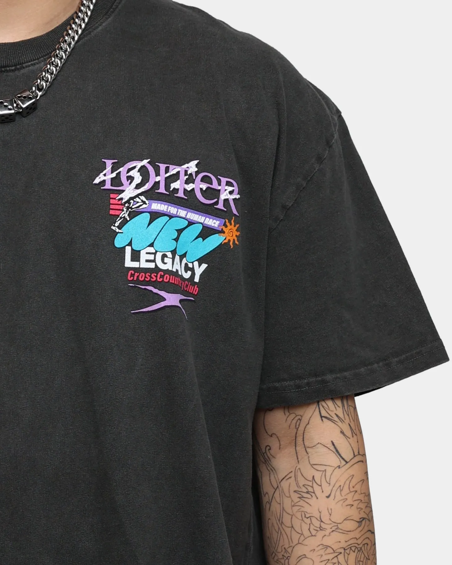 Unique Design Curved Hemline Loiter New Legacy Ultra Premium Vintage T-Shirt Black Wash