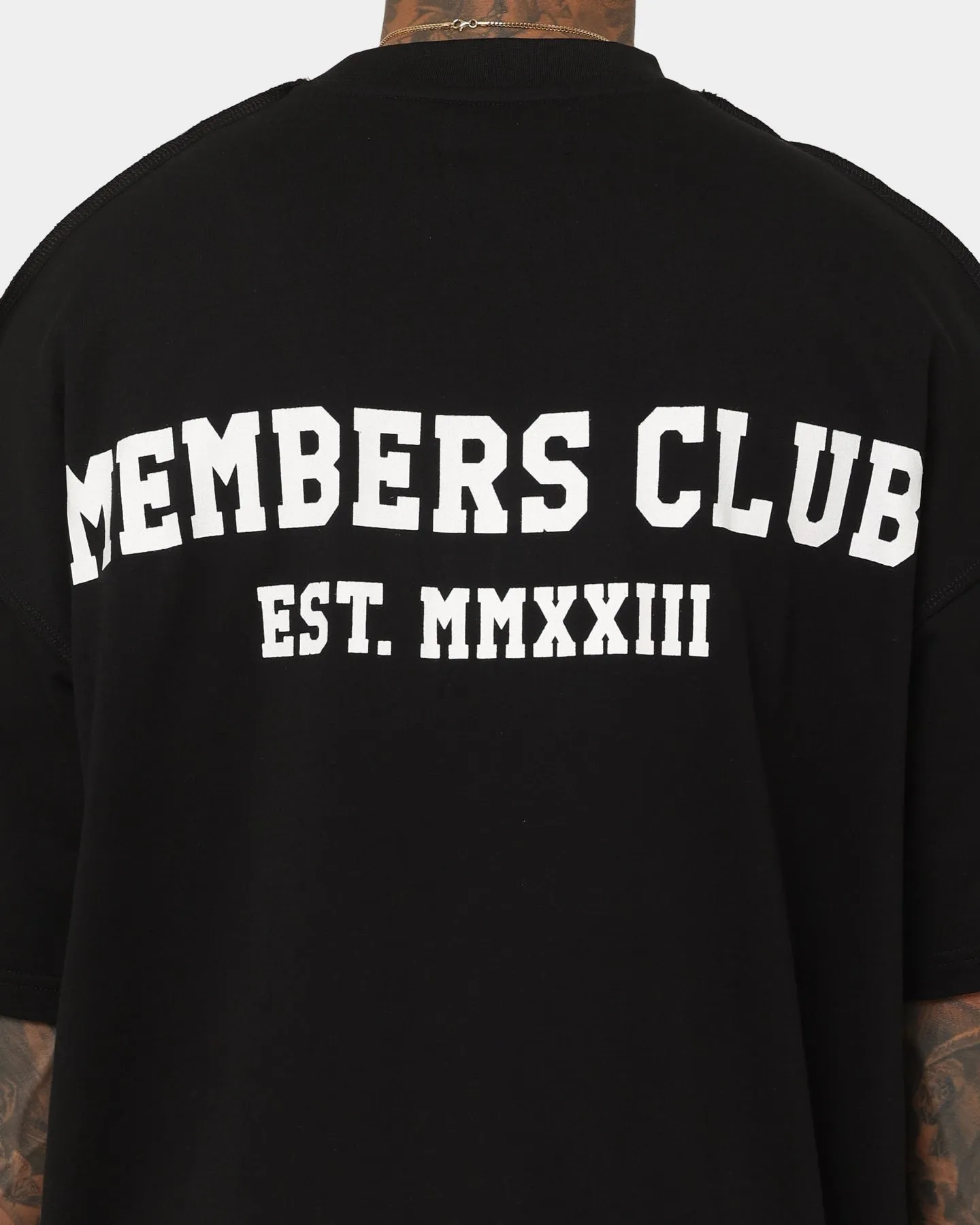 Saint Morta Members Club Boxy T-Shirt Black/Red Yarn Dyed Fabric