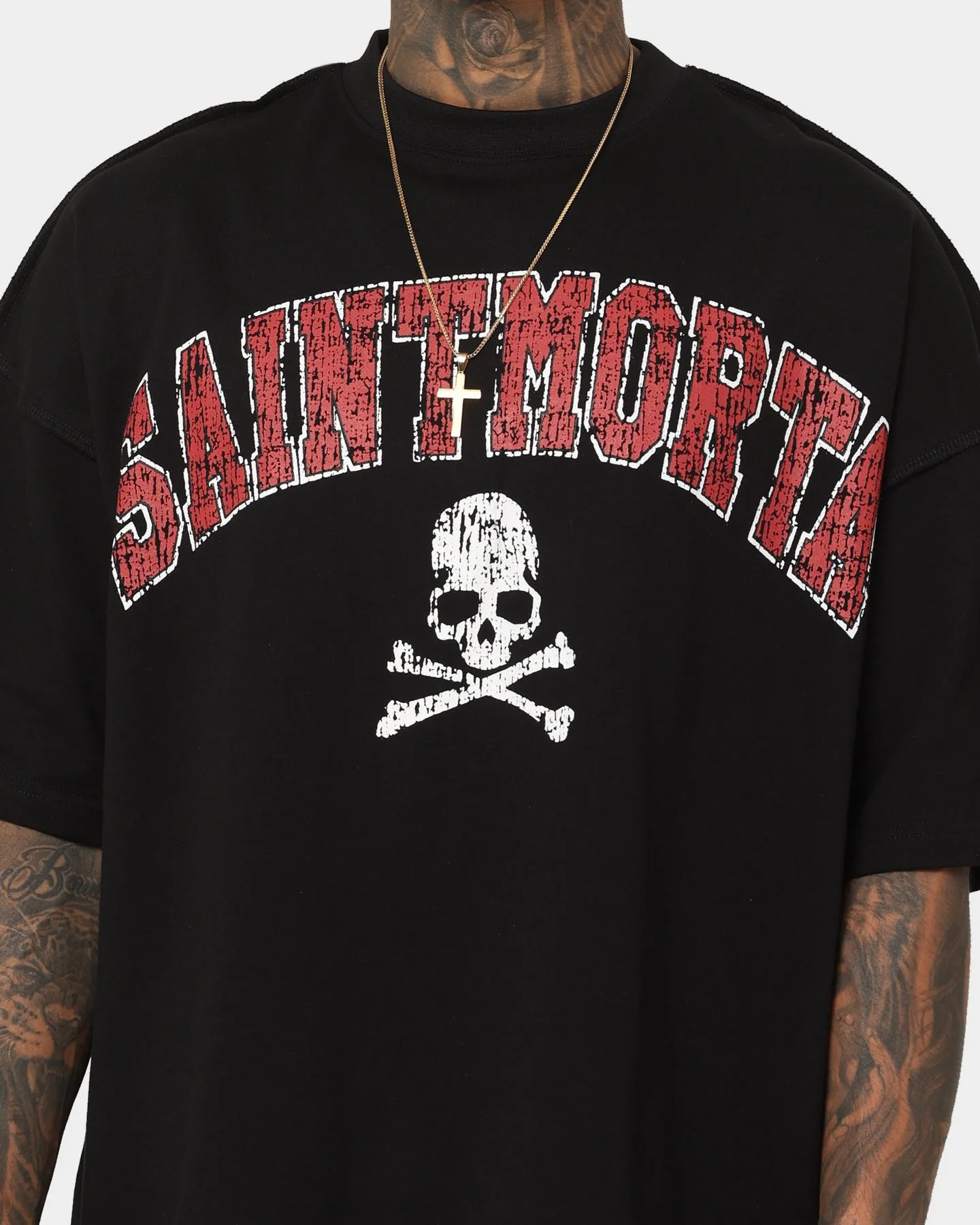 Saint Morta Members Club Boxy T-Shirt Black/Red Rayon blend insulated