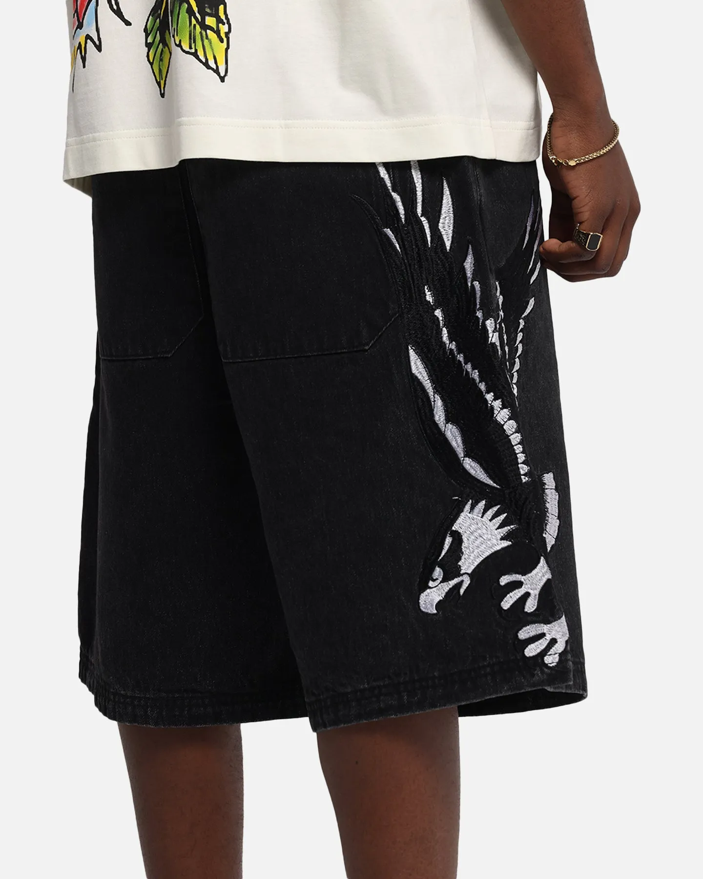 jumpsuit Vintage Look Ed Hardy Eagle Jorts Washed Black