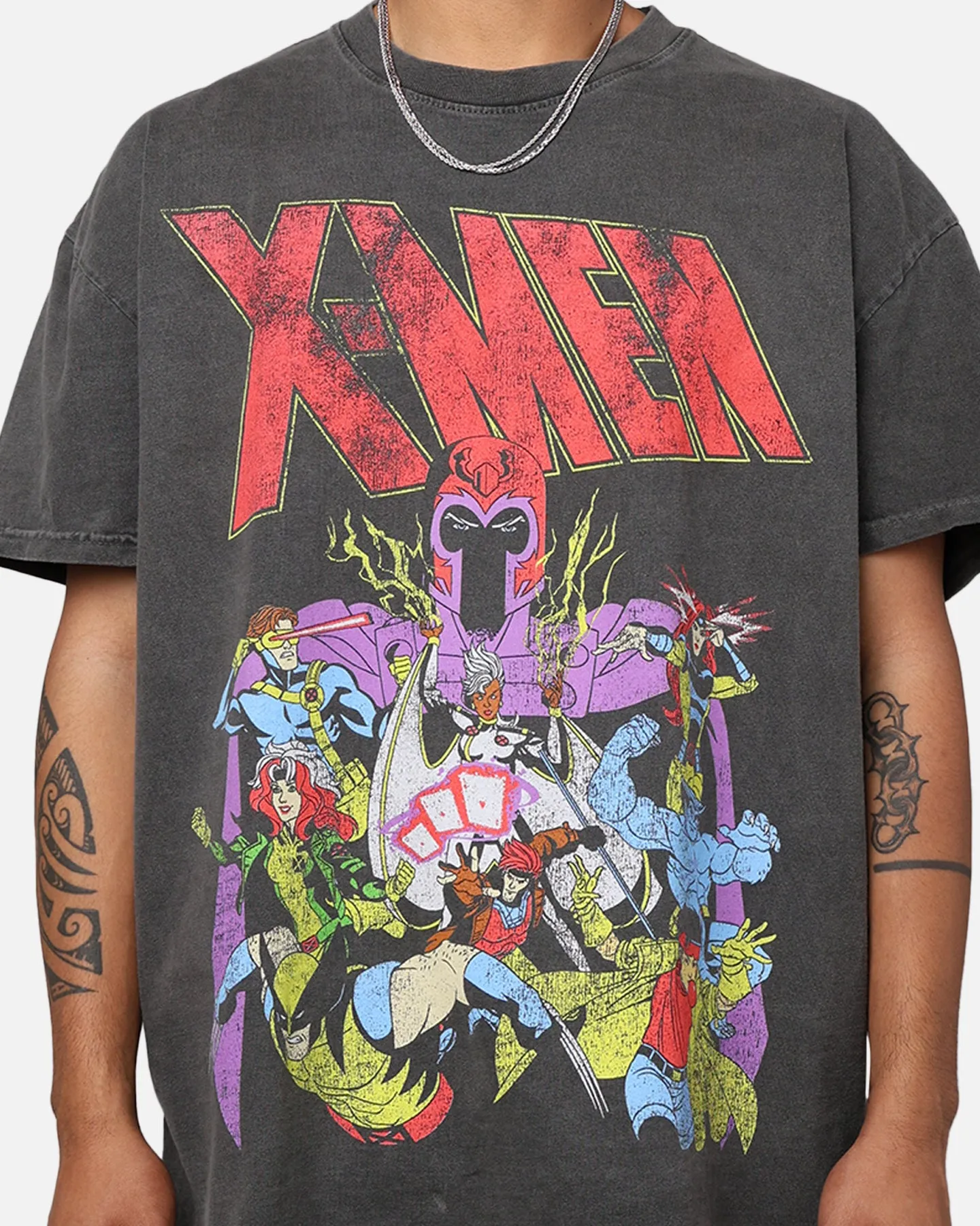 Marvel X-Men The X-Men Heavyweight Vintage T-Shirt Washed Black Zip Up ethical