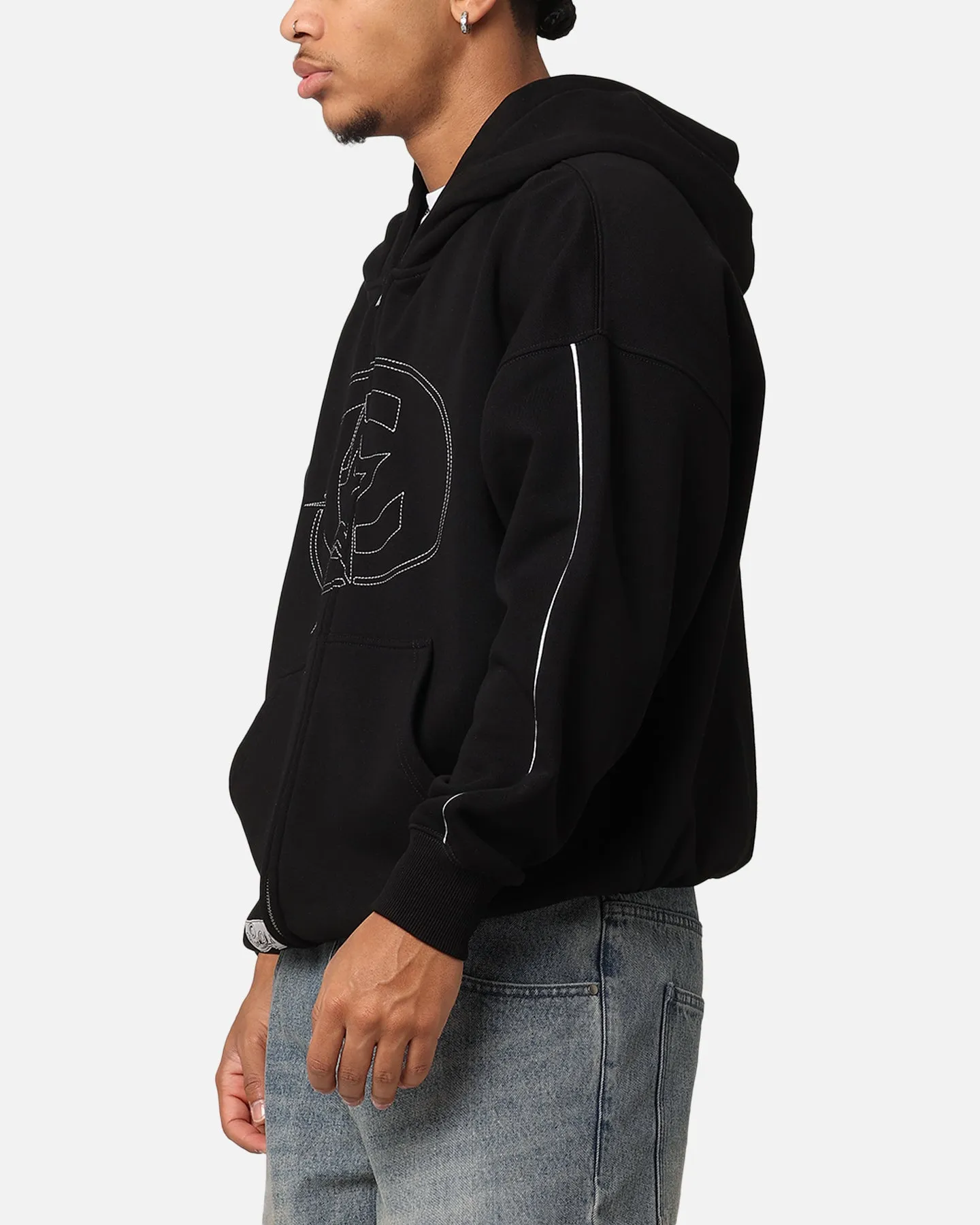 Street Energy Garment Dyed Finish Carre C-Superstar Pipe Zip Hoodie Black