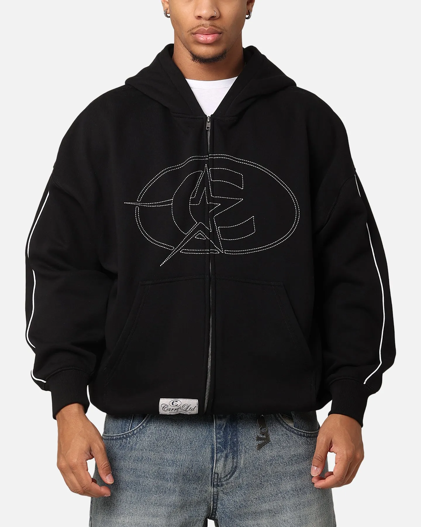 Carre C-Superstar Pipe Zip Hoodie Black Compact Knit Collar Timeless Street