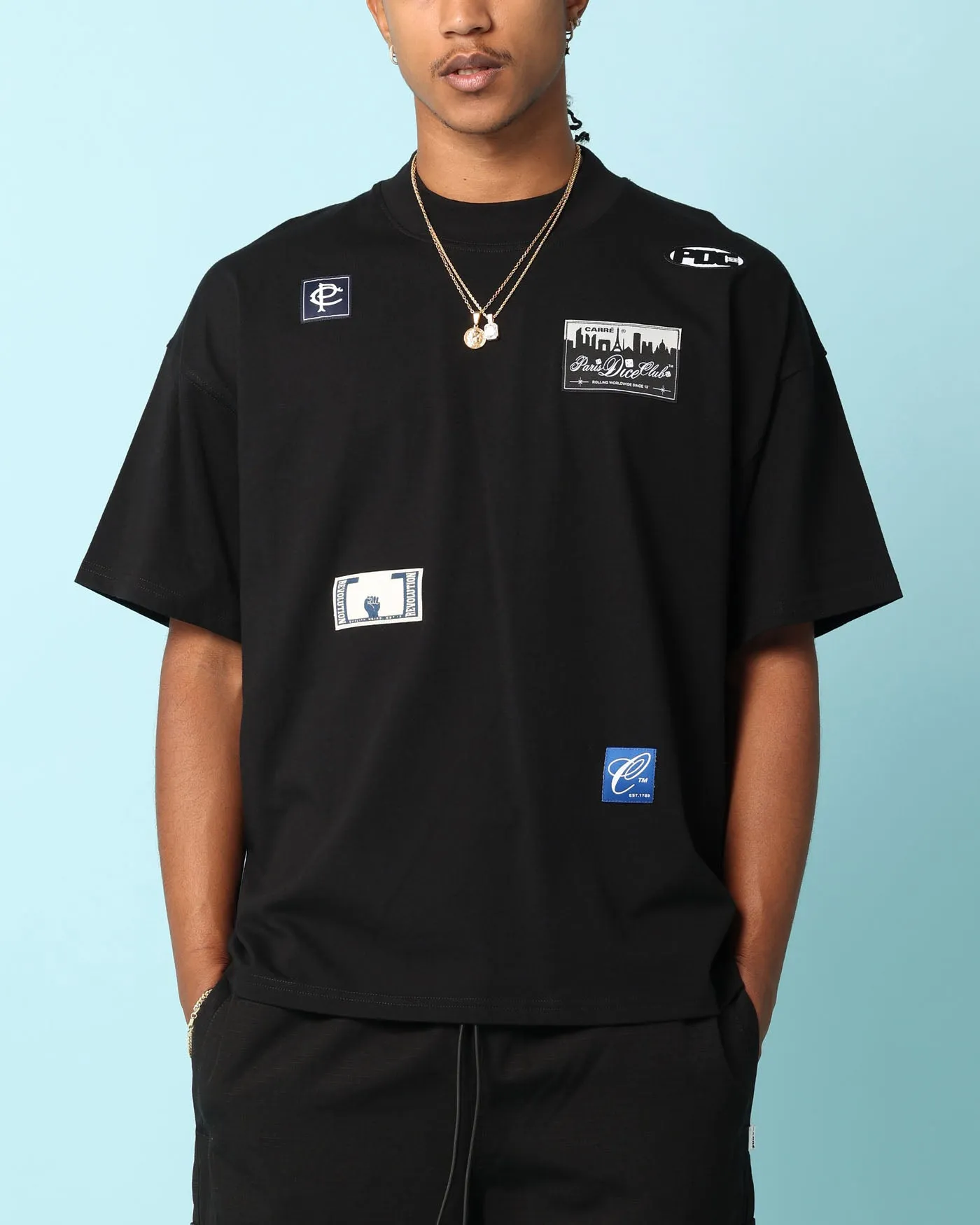 Odor Control Finish Matte Look Carr?? Patchwork Oversized T-Shirt Black