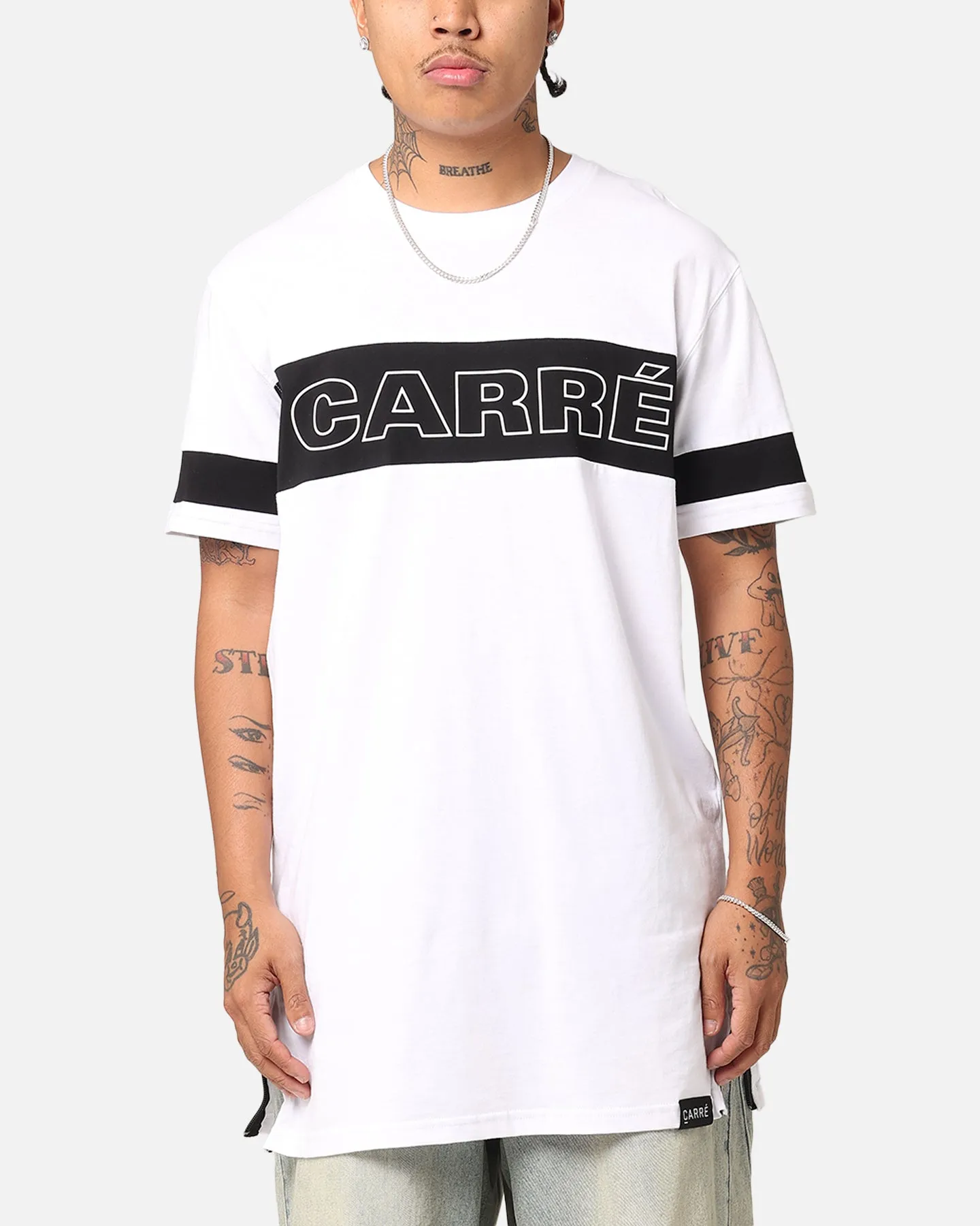 Carr?? Panneau Short Sleeve T-Shirt White/Black Daily Trend Look No Slip Shoulder Design