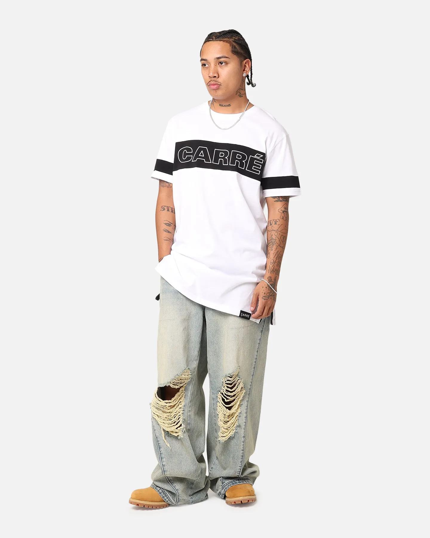 Fashionable Ease Soft Touch Fit Carr?? Panneau Short Sleeve T-Shirt White/Black