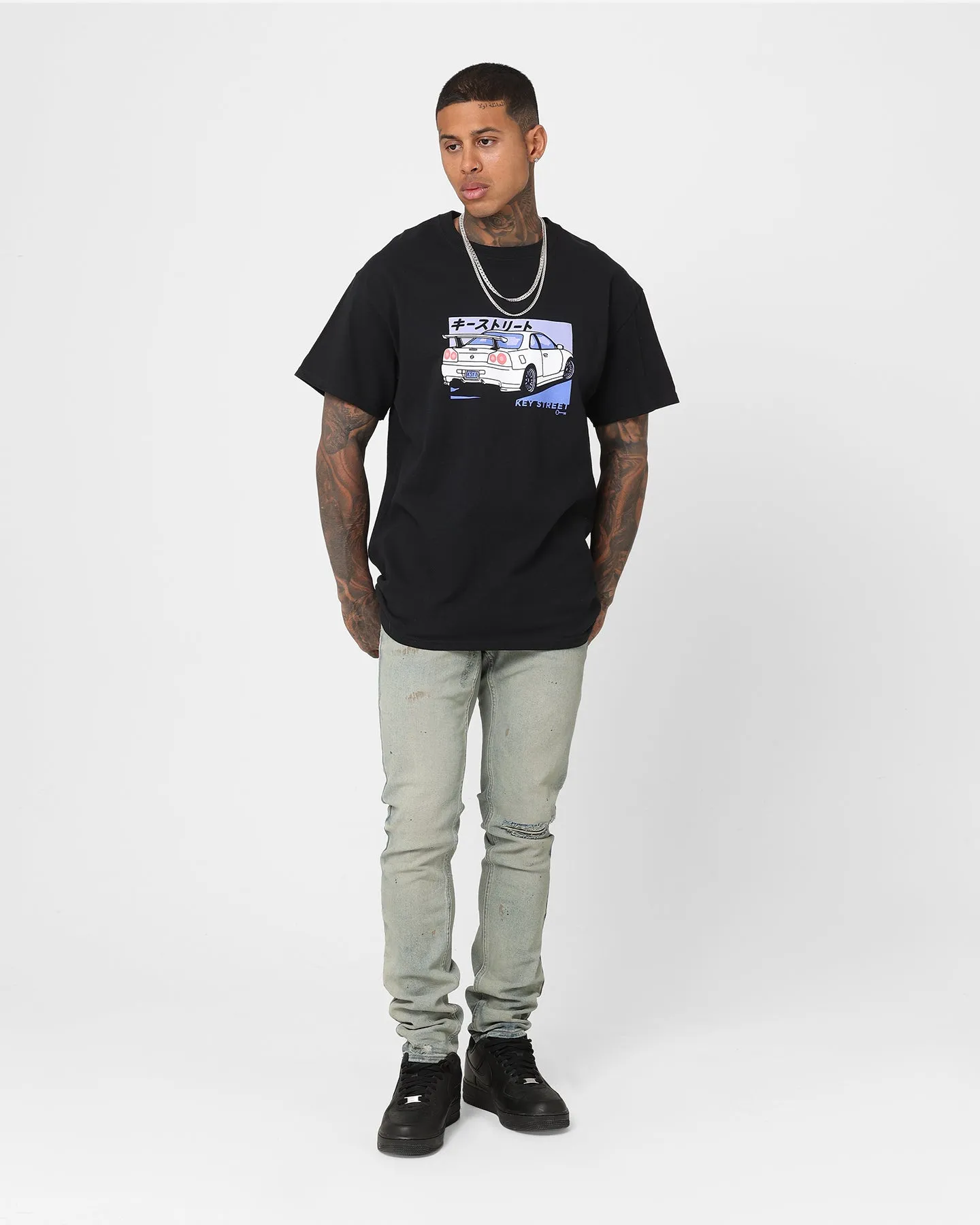 Everyday Fit Stone Wash Process Key Street Kaiju Karuma T-Shirt Black