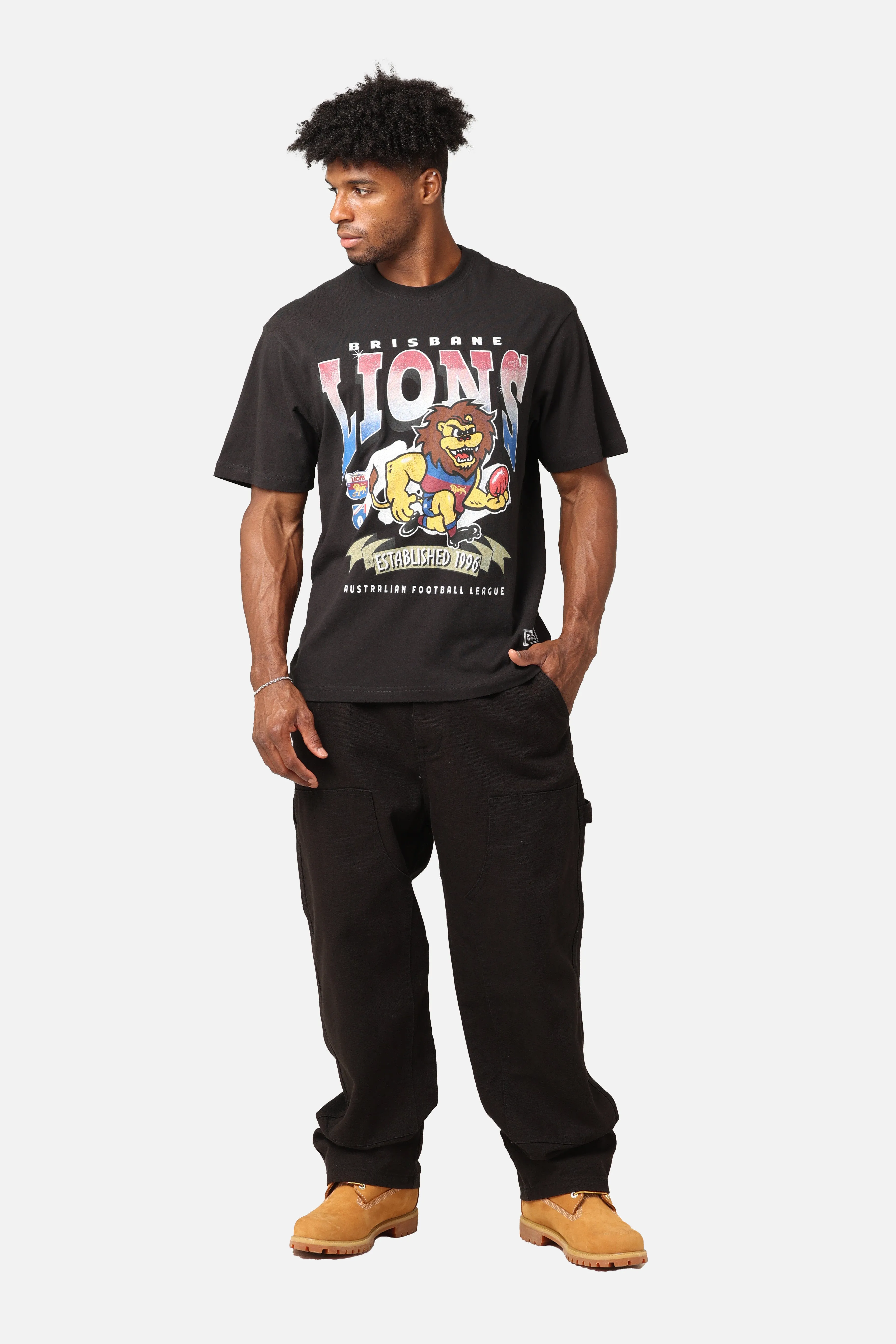 Mitchell & Ness Brisbane Lions Character T-Shirt Faded Black Simple Comfort Relaxed and Comfy