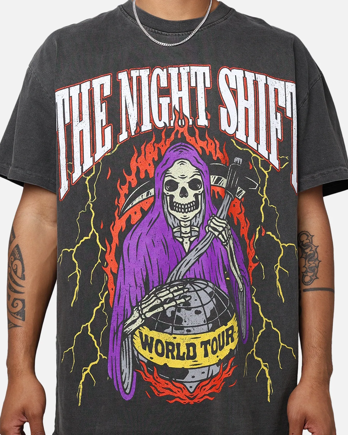 Fresh Style The Night Shift World Tour Heavyweight Vintage T-Shirt Black Wash