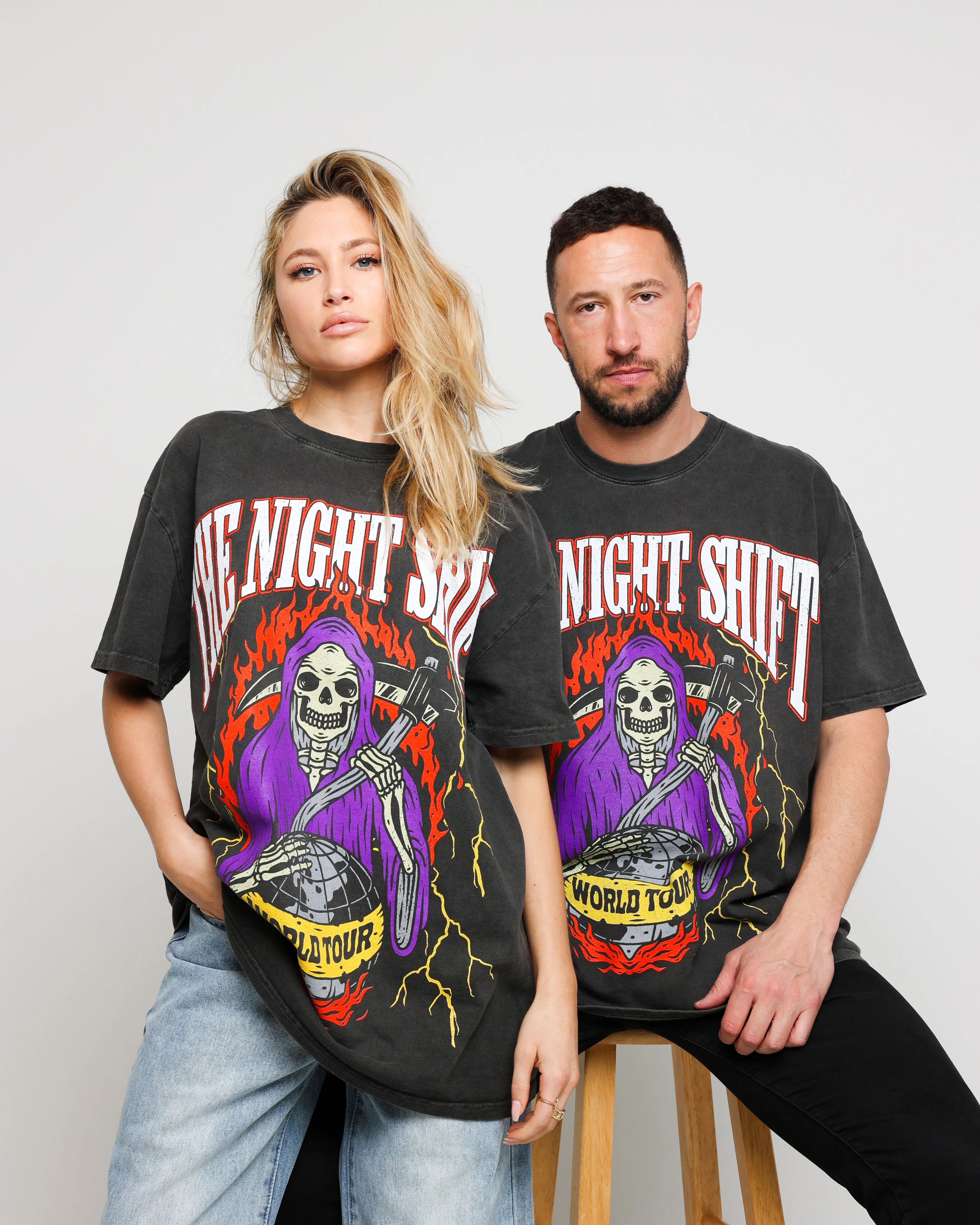 The Night Shift World Tour Heavyweight Vintage T-Shirt Black Wash Unisex versatility Chic Outfit
