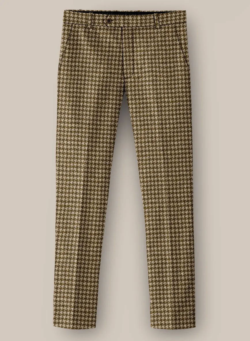 Sculpted Fit Tailored Shoulder Padding Earth Brown Houndstooth Tweed Pants