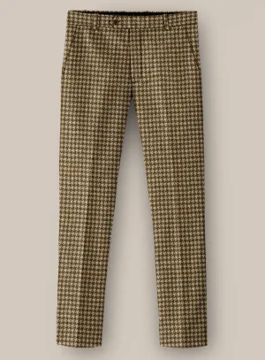 Sculpted Fit Tailored Shoulder Padding Earth Brown Houndstooth Tweed Pants