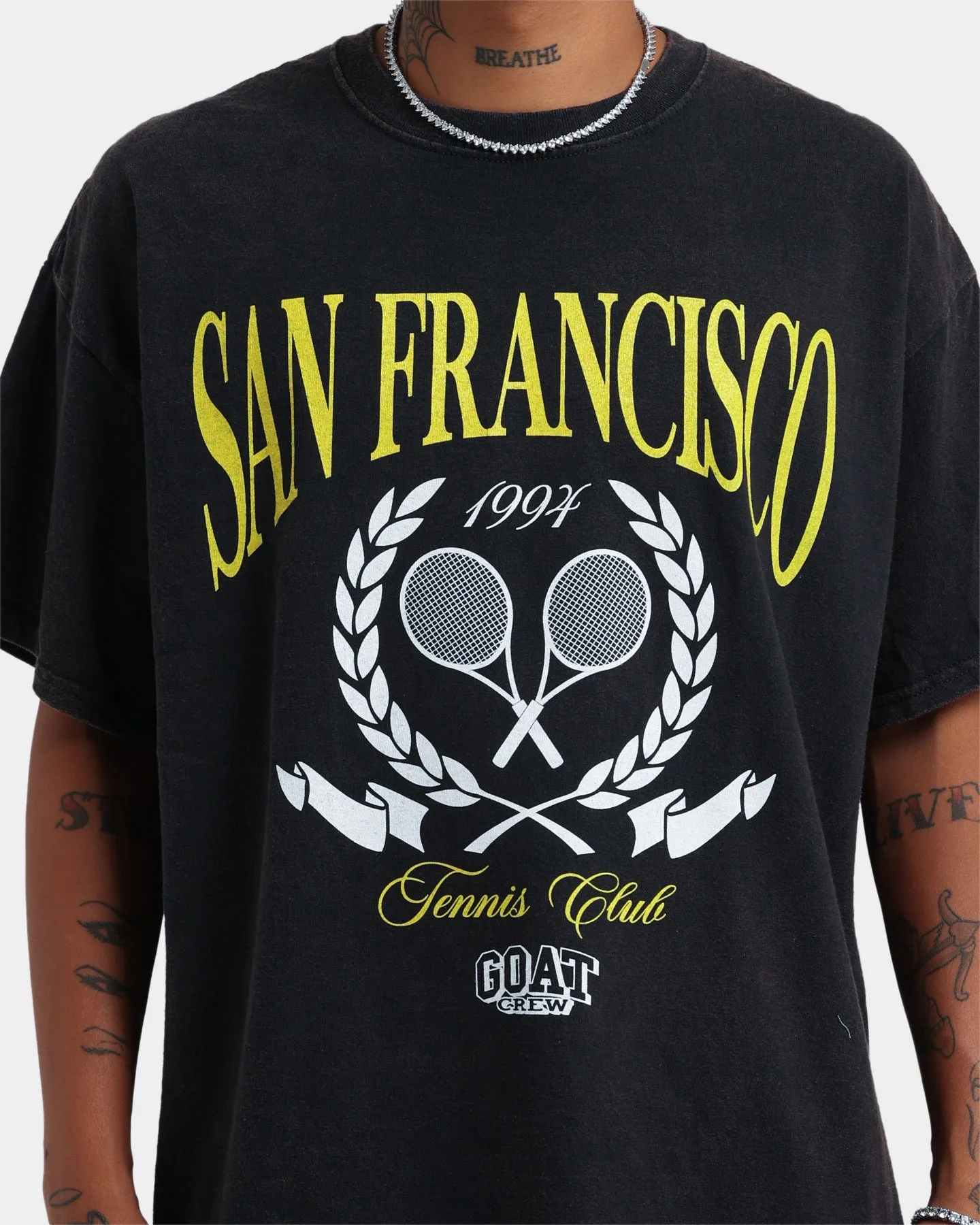 Goat Crew Tennis Club Vintage T-Shirt Black Wash On-the-Go Comfort Summer Ready