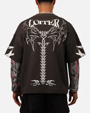 Loiter Seek N Destroy Long Sleeve T-Shirt Charcoal WrinkleFree Fabric