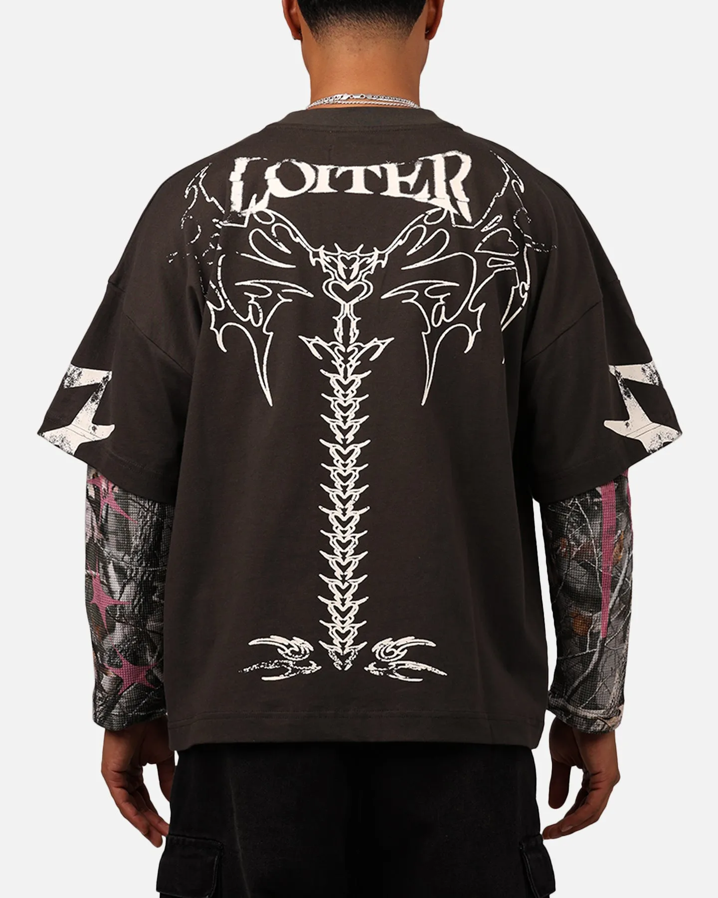 Loiter Seek N Destroy Long Sleeve T-Shirt Charcoal WrinkleFree Fabric