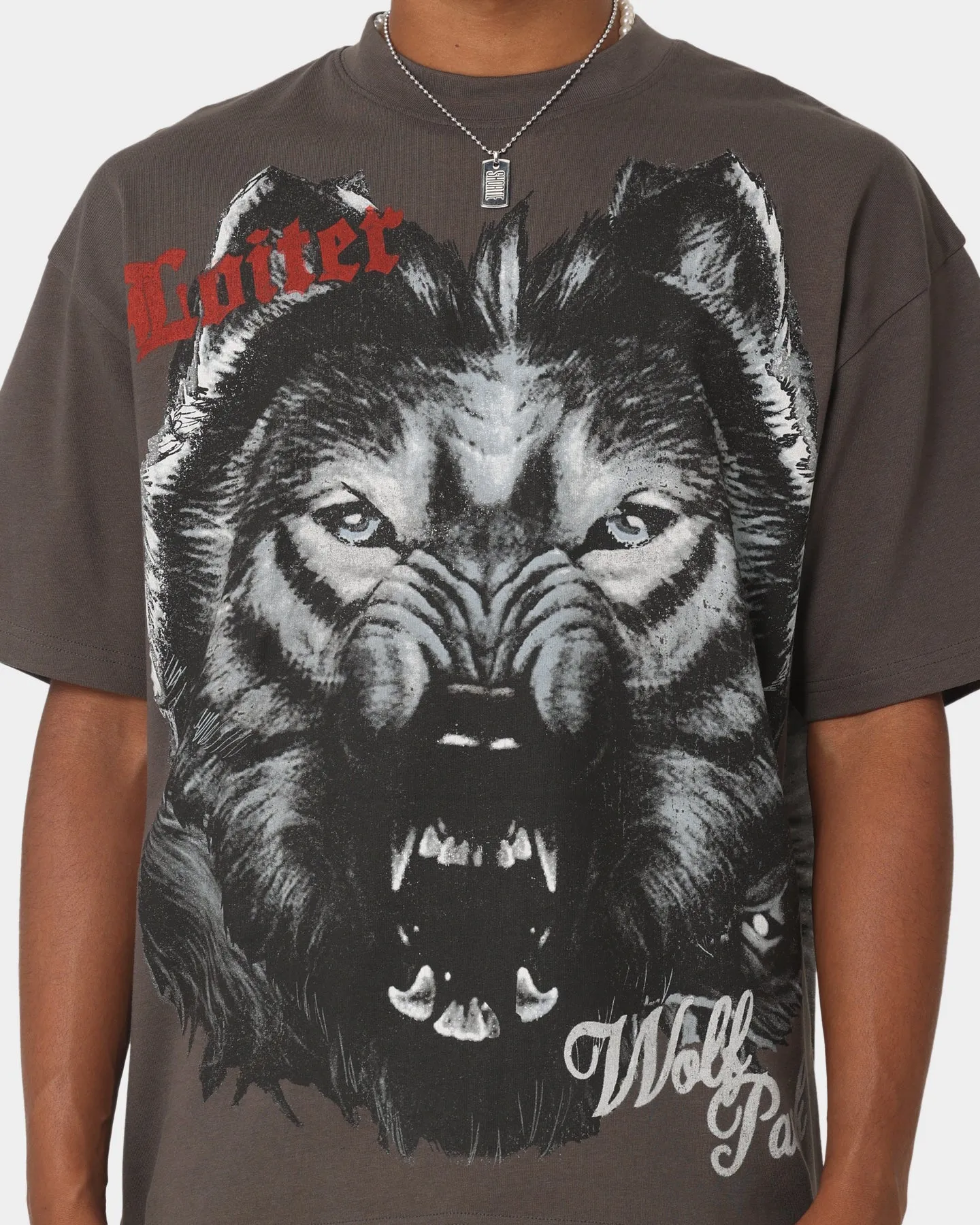 Loiter Wolf Pack Vintage T-Shirt Charcoal Street Style Fashionable Option