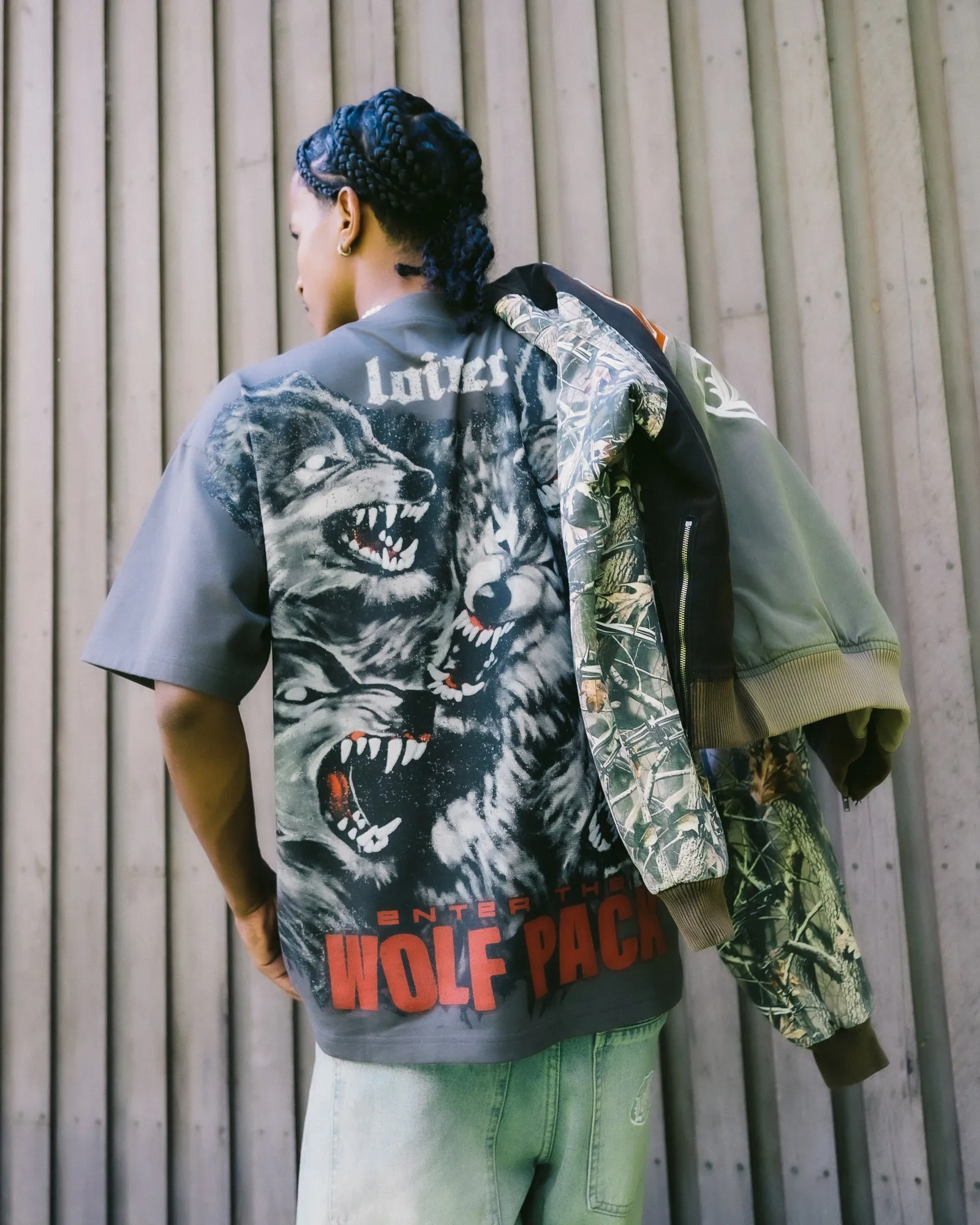 Loiter Wolf Pack Vintage T-Shirt Charcoal sequined details