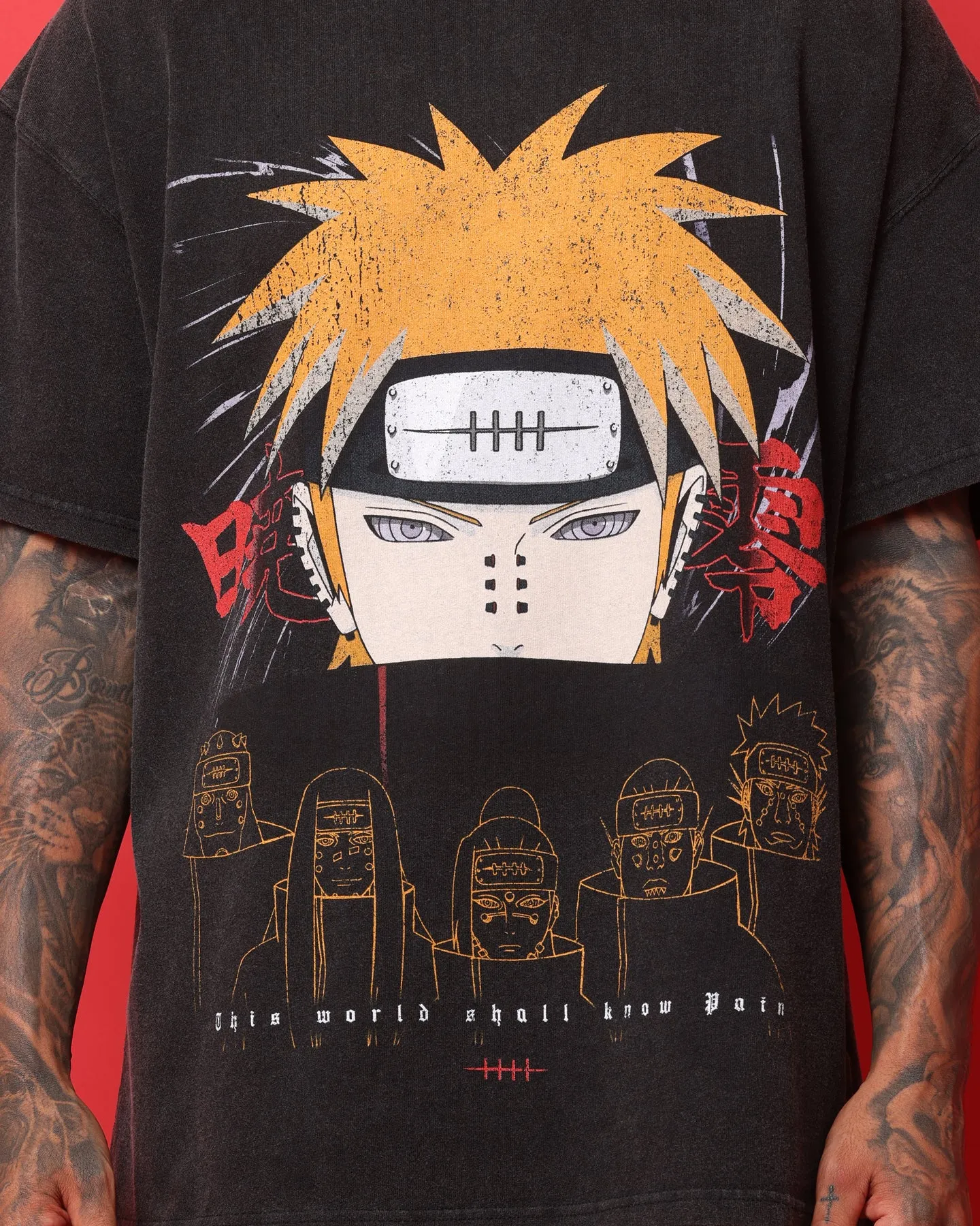 Goat Crew X Naruto Pain Heavyweight Vintage T-Shirt Vintage Black Circular Knit Construction