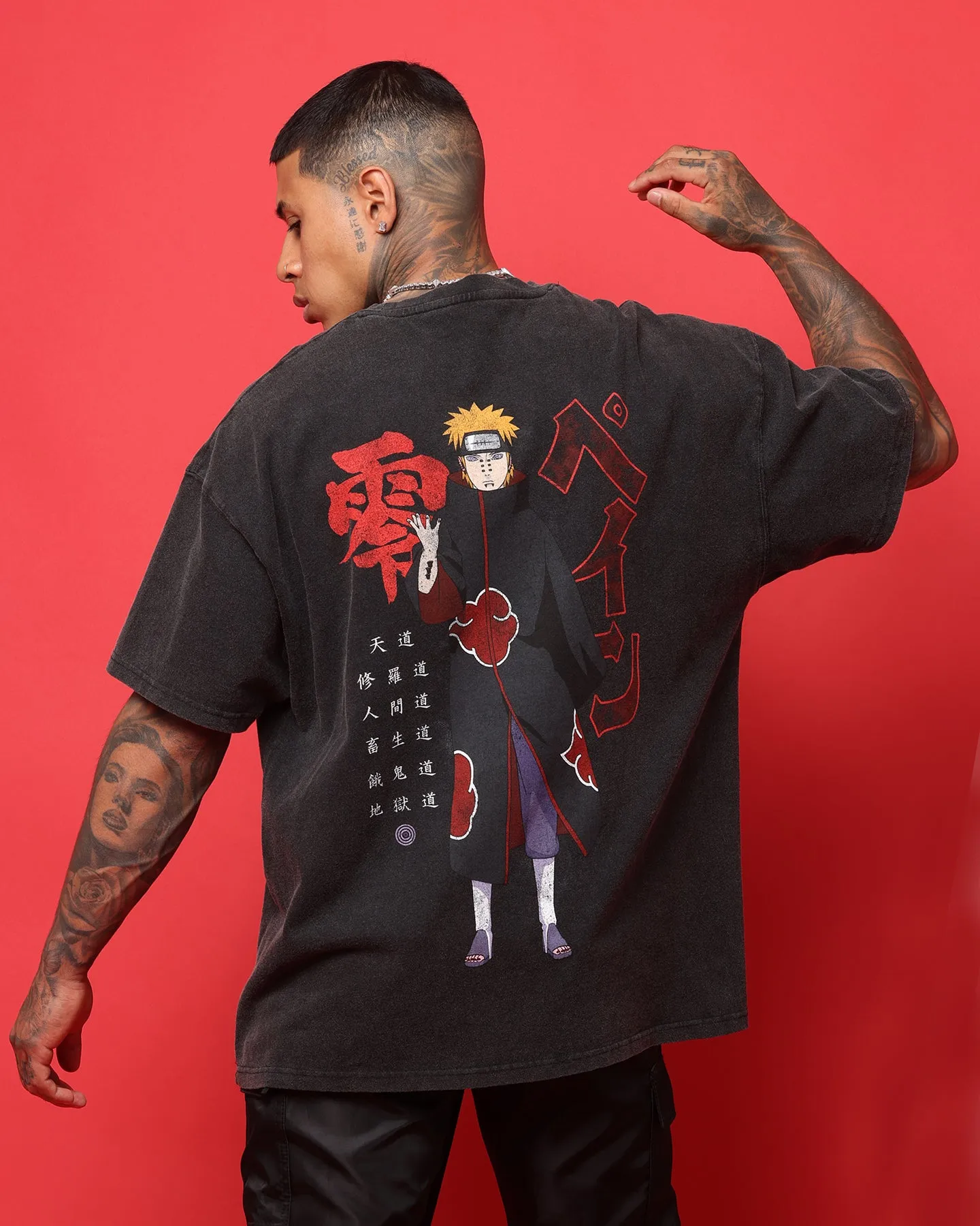 Effortless Look LayeredSleeveConstruction Goat Crew X Naruto Pain Heavyweight Vintage T-Shirt Vintage Black