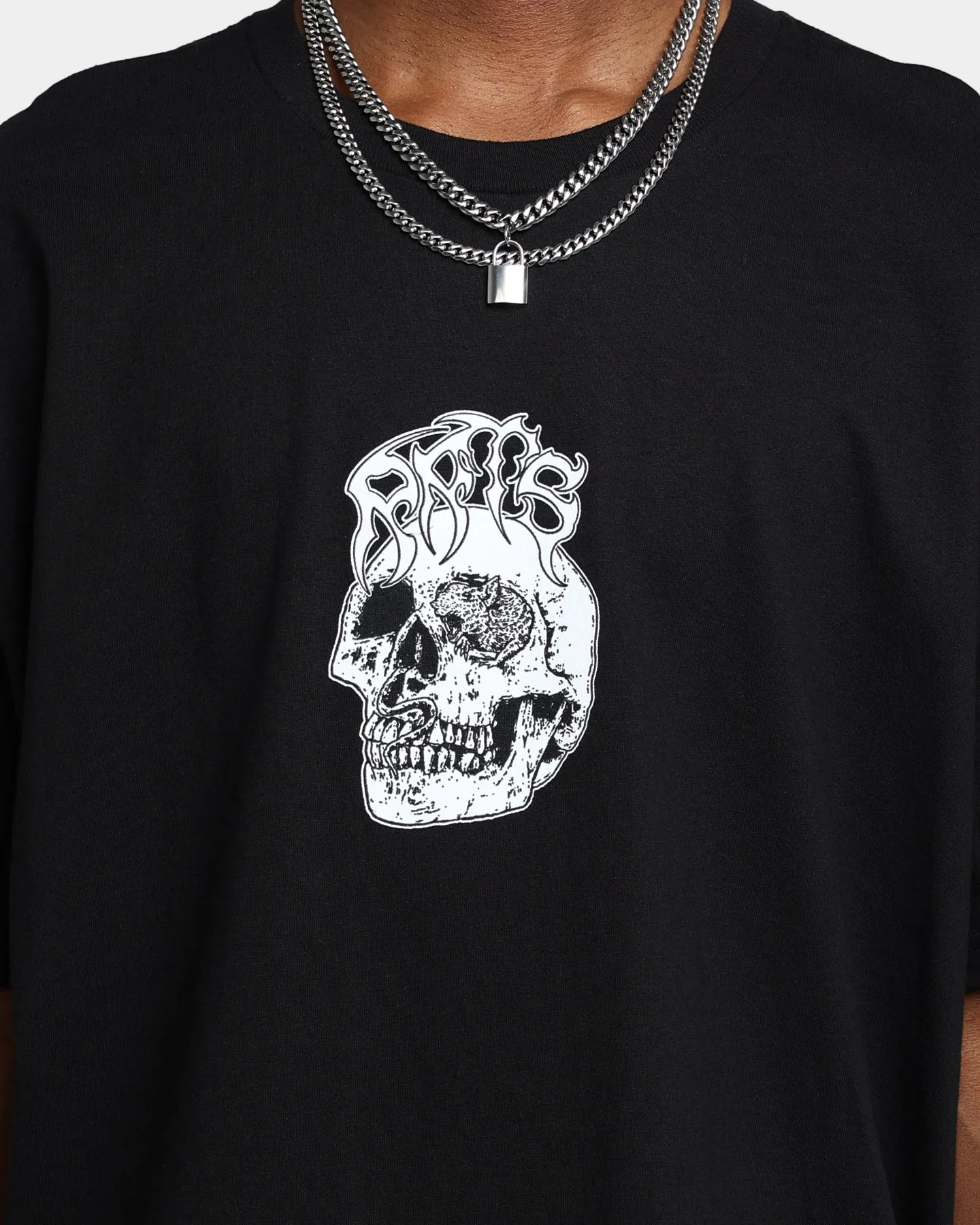 Minimalist Layer Rats Get Fat X Funeral French Rats Skull T-Shirt Black