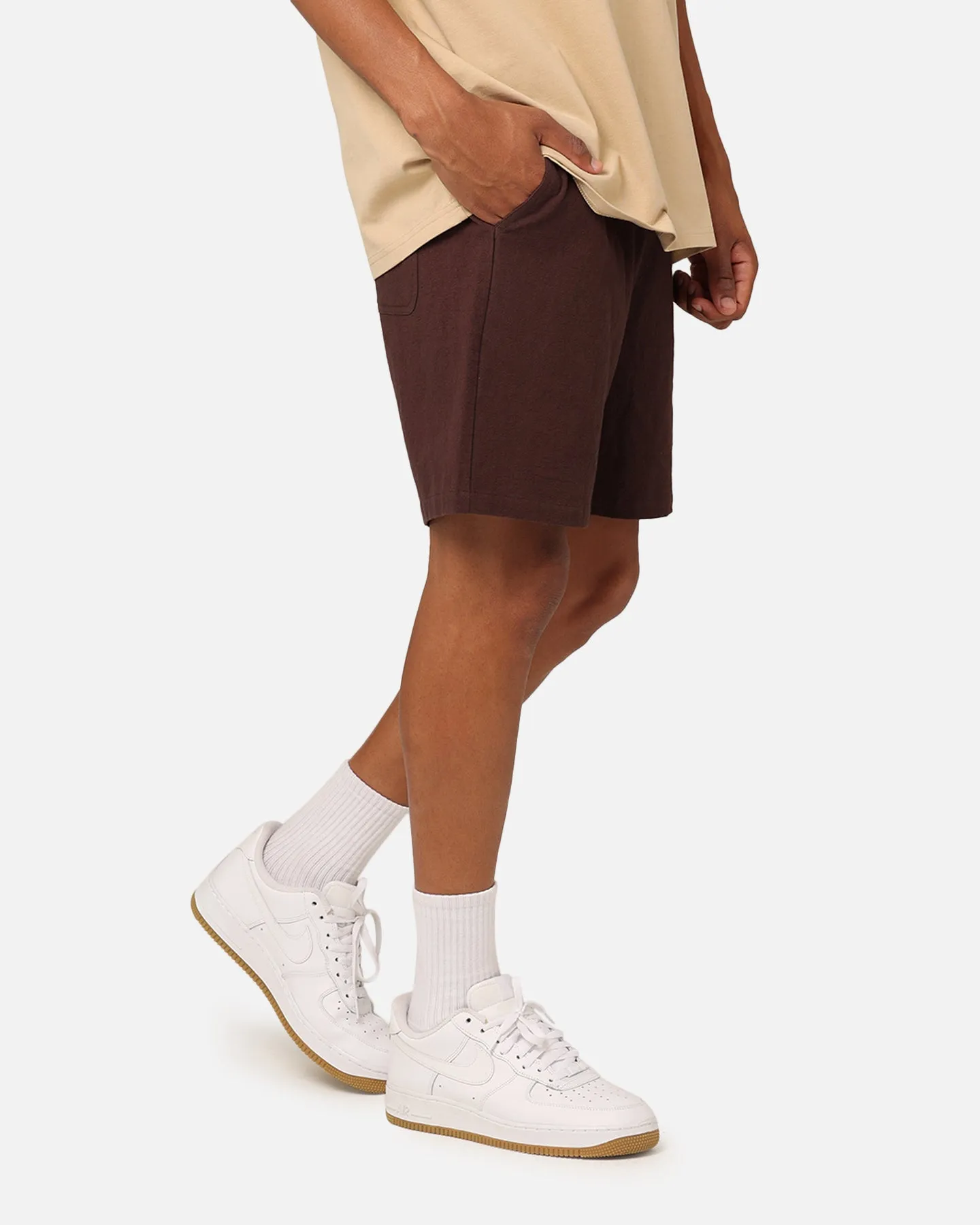 Carre Luxe Linen Shorts Brown Non Restrictive Waistband