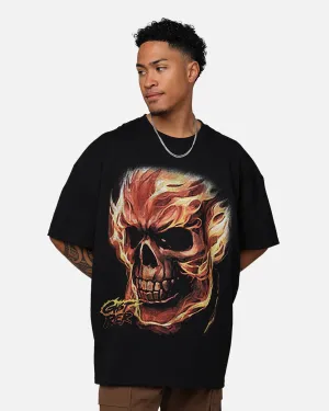 Layered Comfort Fun and Relaxed Marvel Ghost Rider Heavyweight T-Shirt Black