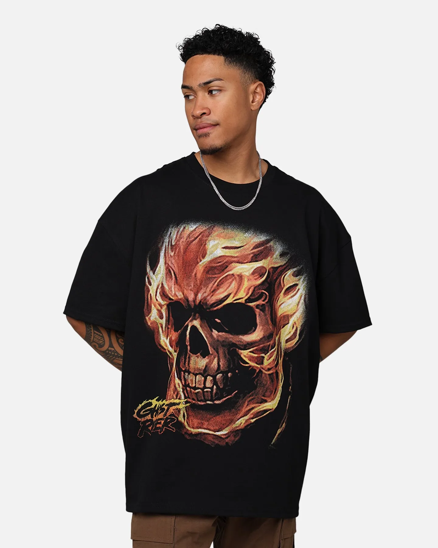 Layered Comfort Fun and Relaxed Marvel Ghost Rider Heavyweight T-Shirt Black