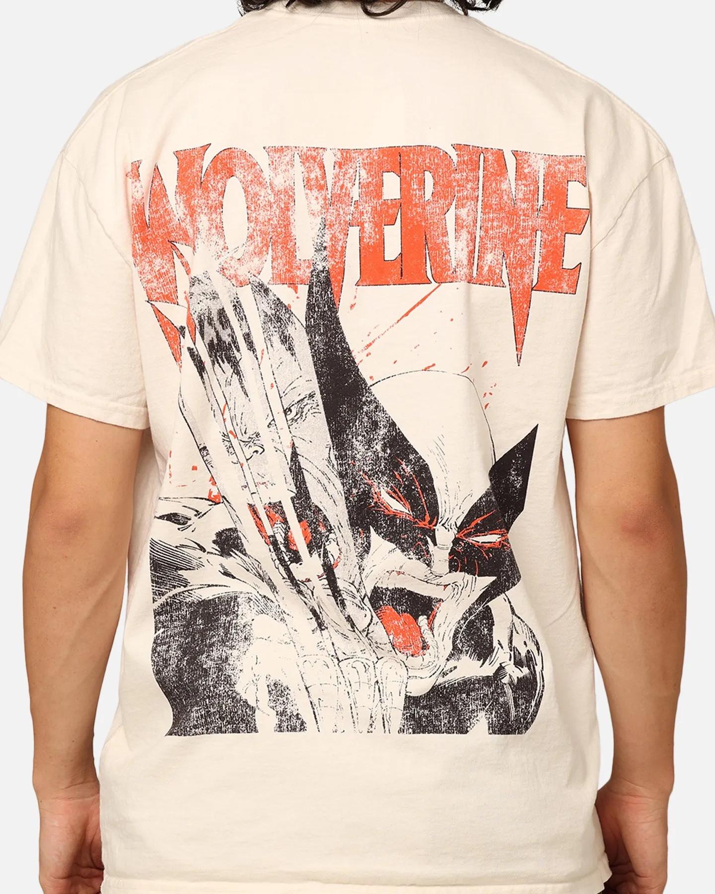 Layering Fashion Multi Panel Design Marvel X-Men Wolverine Heavyweight T-Shirt Off White