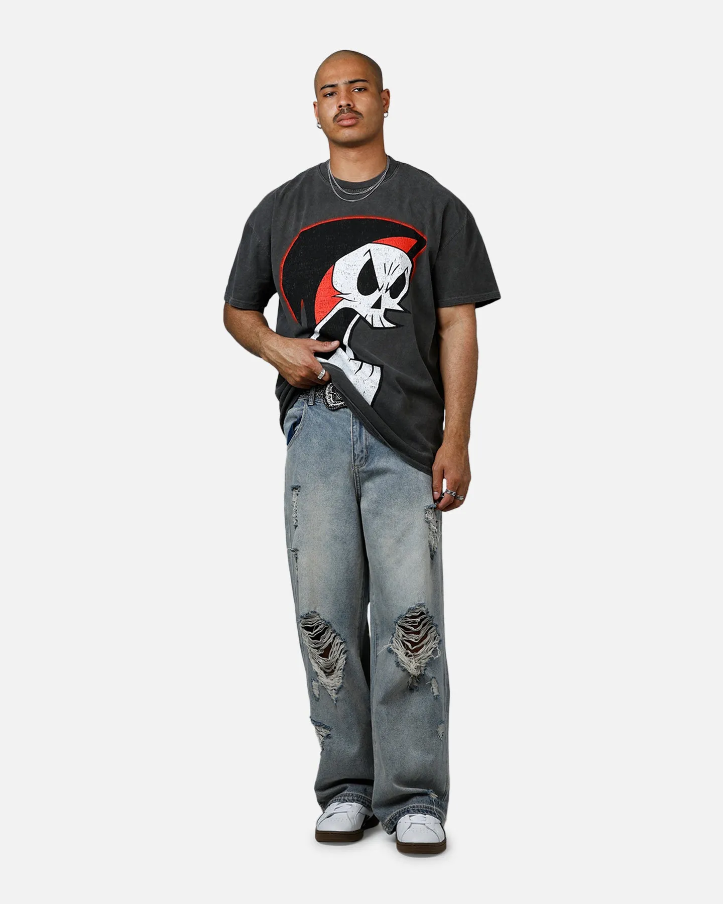 American Thrift X Cartoon Network Grim Heavyweight Vintage T-Shirt Black Wash MicroPiqueKnit