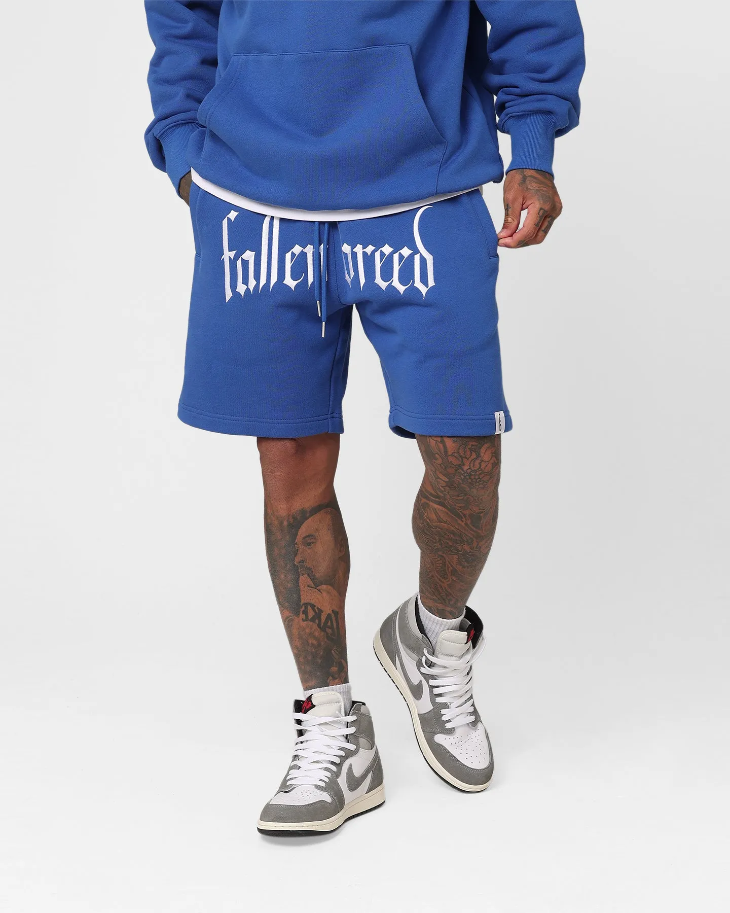 button fly Fallen Breed Logo Sweat Shorts Sapphire Blue