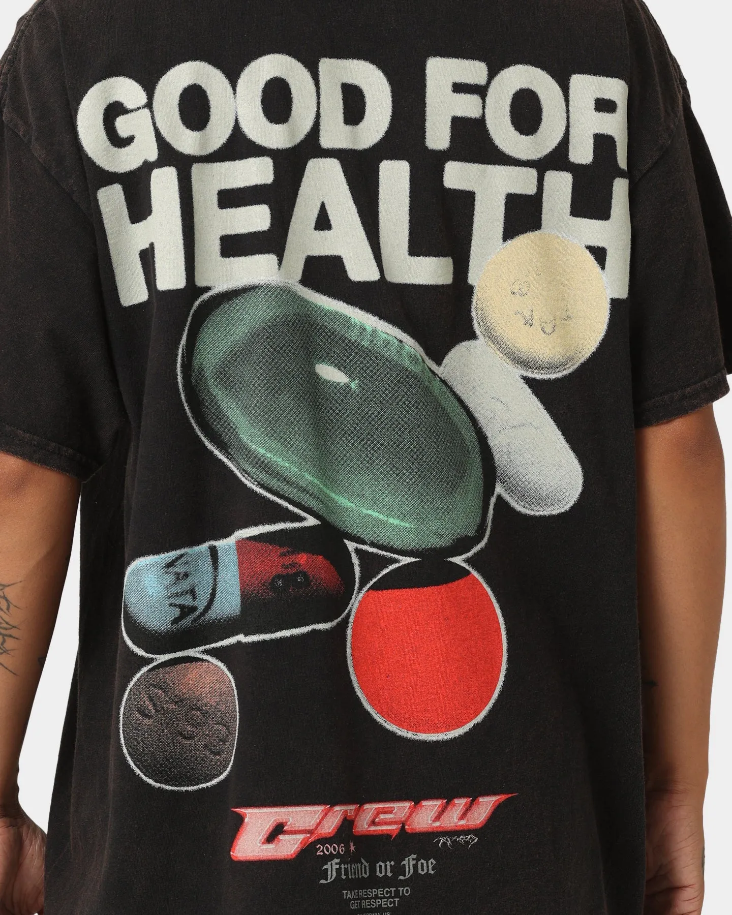 Goat Crew Good 4 Health Vintage T-Shirt Black Wash HeatResistantMaterial Regular Fit