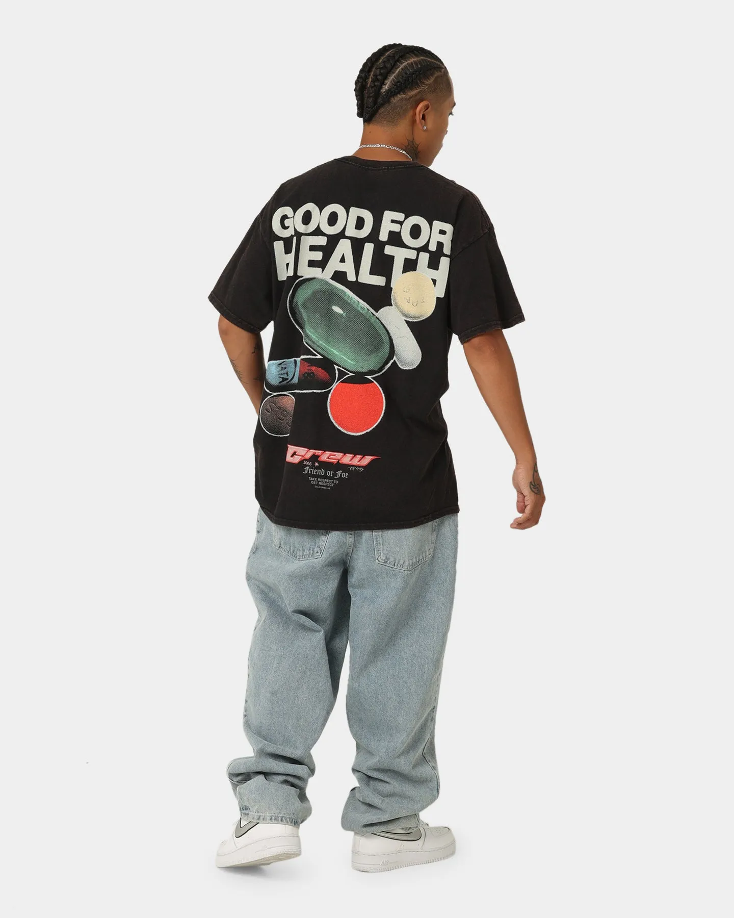 Goat Crew Good 4 Health Vintage T-Shirt Black Wash Leisure Casual Lightweight Design