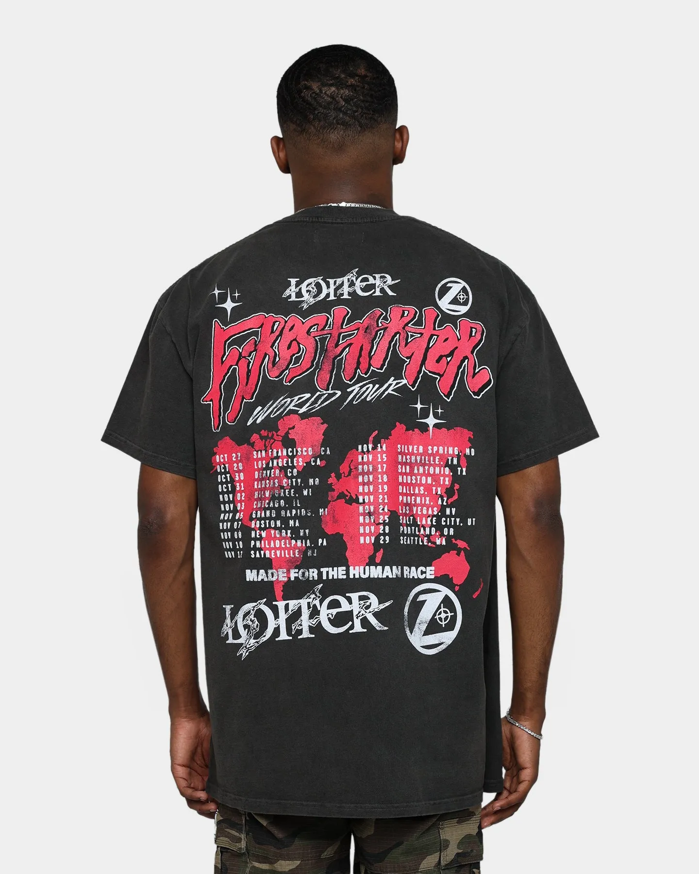 Loiter Firestarter Tour Ultra Premium Vintage T-Shirt Black Wash Flexible Collar Casual Outfit