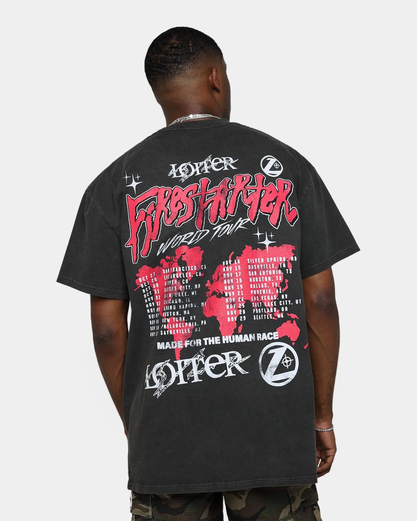 Sporty Look Loiter Firestarter Tour Ultra Premium Vintage T-Shirt Black Wash