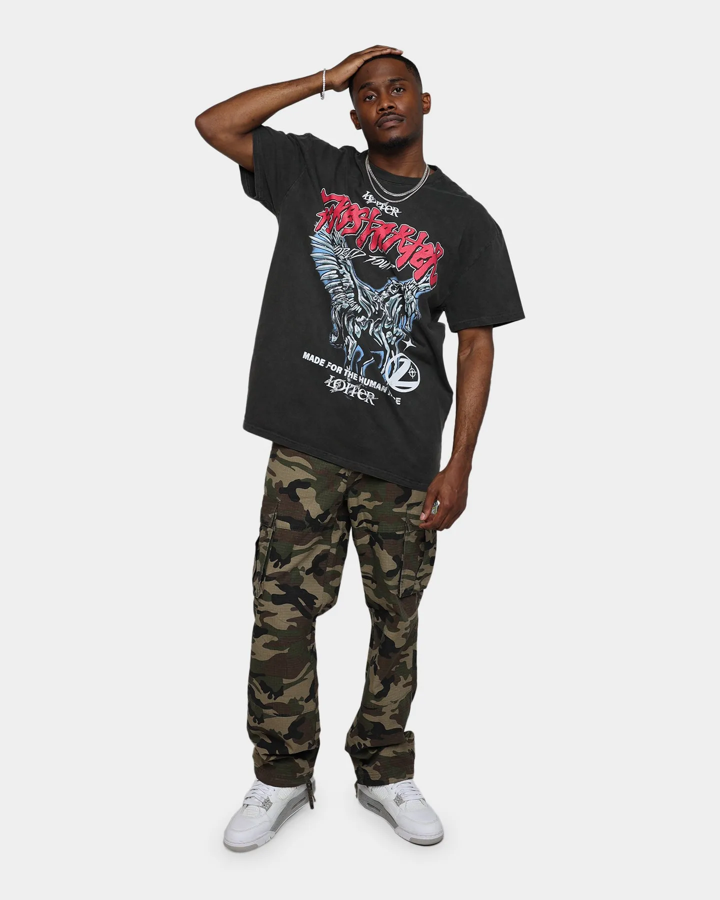 Active Wear Loiter Firestarter Tour Ultra Premium Vintage T-Shirt Black Wash